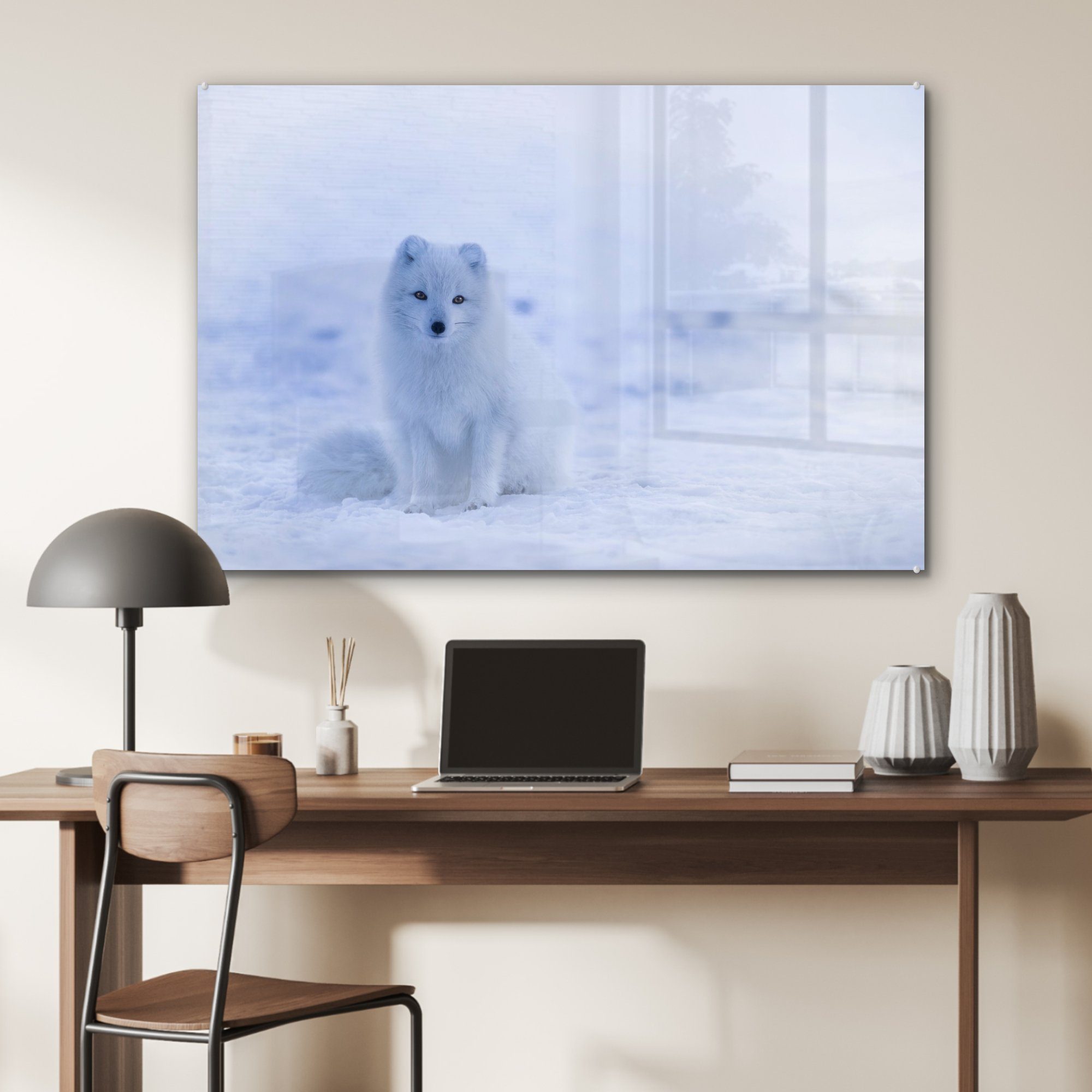 & - Schnee MuchoWow Wohnzimmer St), Acrylglasbilder - Acrylglasbild Fuchs Schlafzimmer (1 Schneespur,