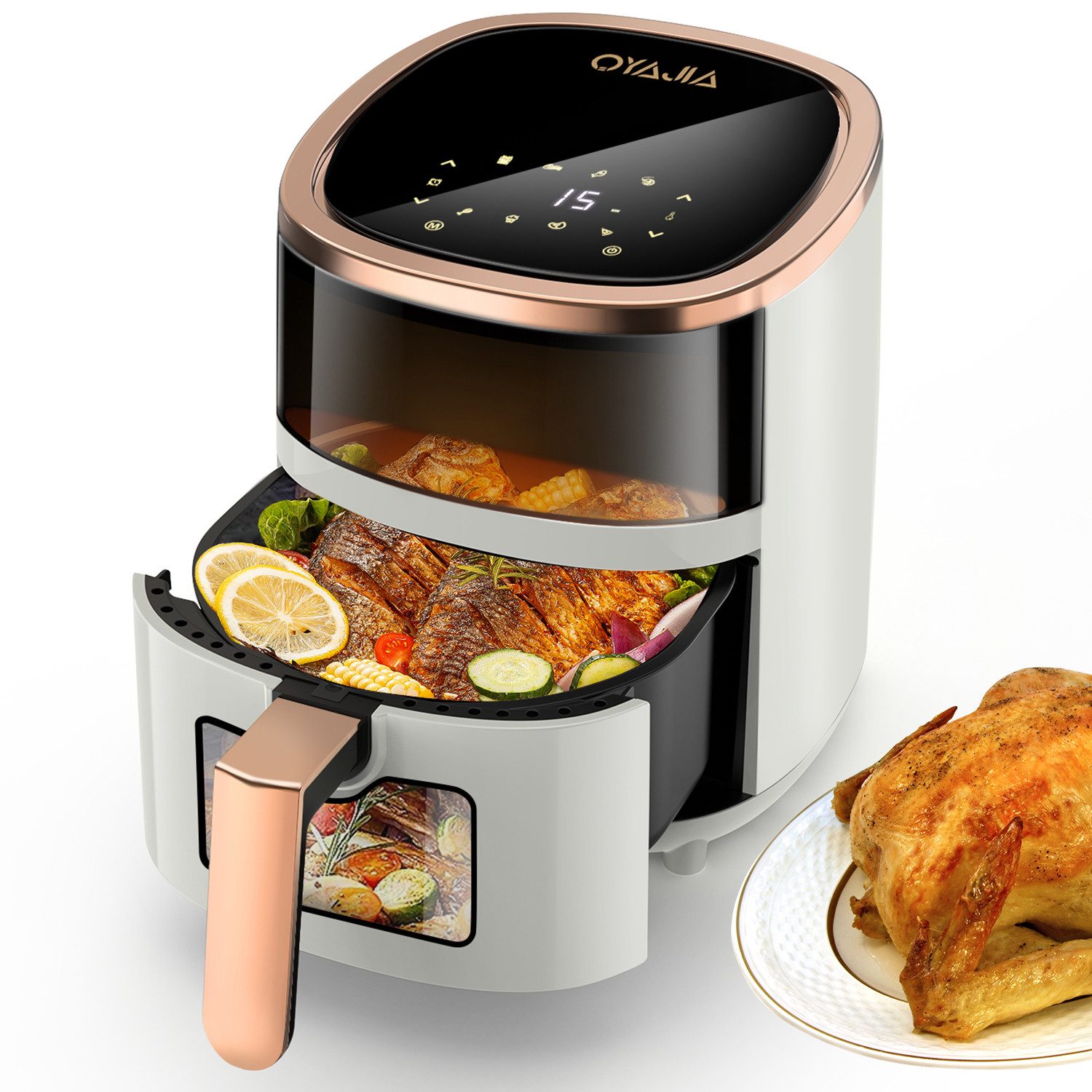 oyajia Heißluftfritteuse 6L mit Sichtfenster Airfyer 1 kg Fassungsvermögen