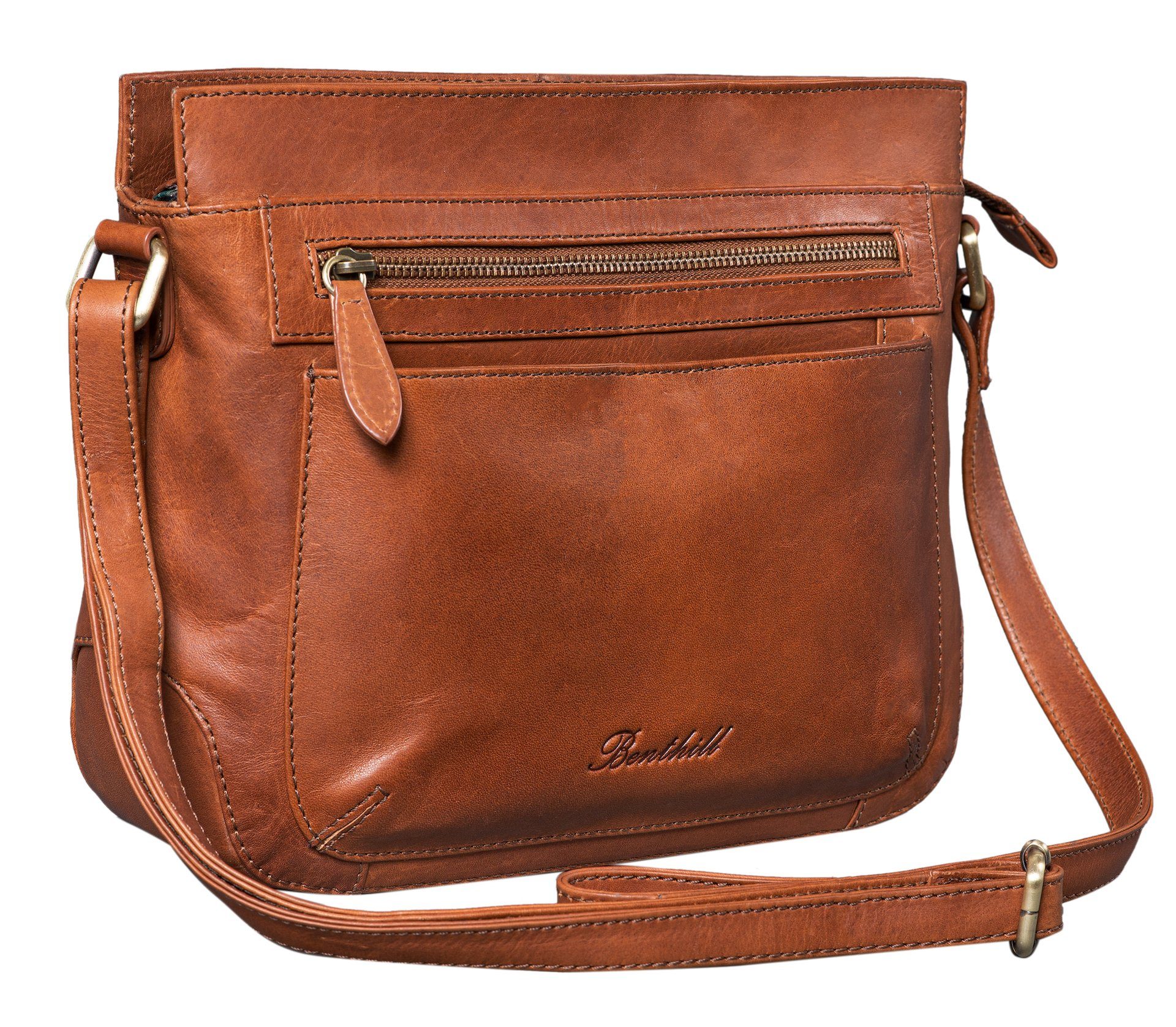 Benthill Umhängetasche Echt Leder Damen Schultertasche Vintage Umhängetasche Ledertasche, Schultergurt / Umhängegurt Reißverschlussfach