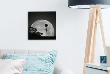OneMillionCanvasses® Leinwandbild Mond - Mädchen - Luftballons - Silhouette, (1 St), Leinwand Bilder für Wohnzimmer Schlafzimmer