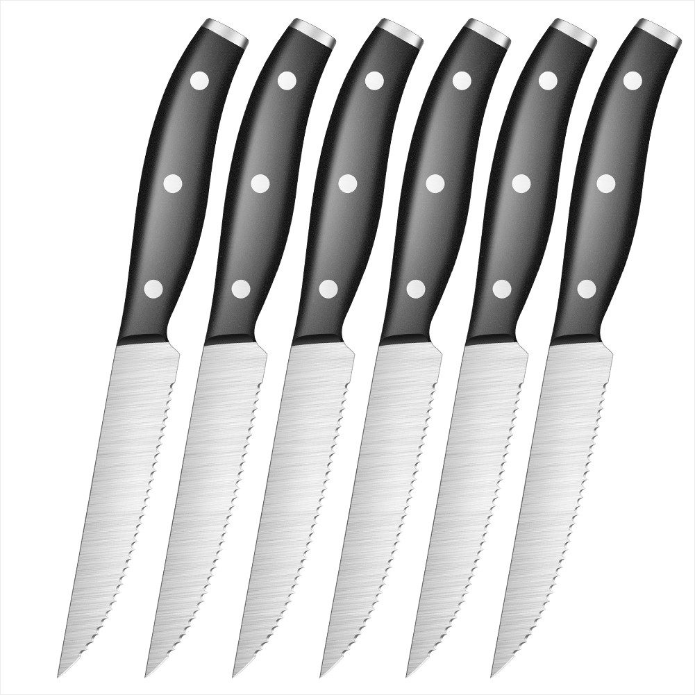 Steakmesser 6-teilig Steak Messer mit Wellenschliff Edelstahl Tafelmesser