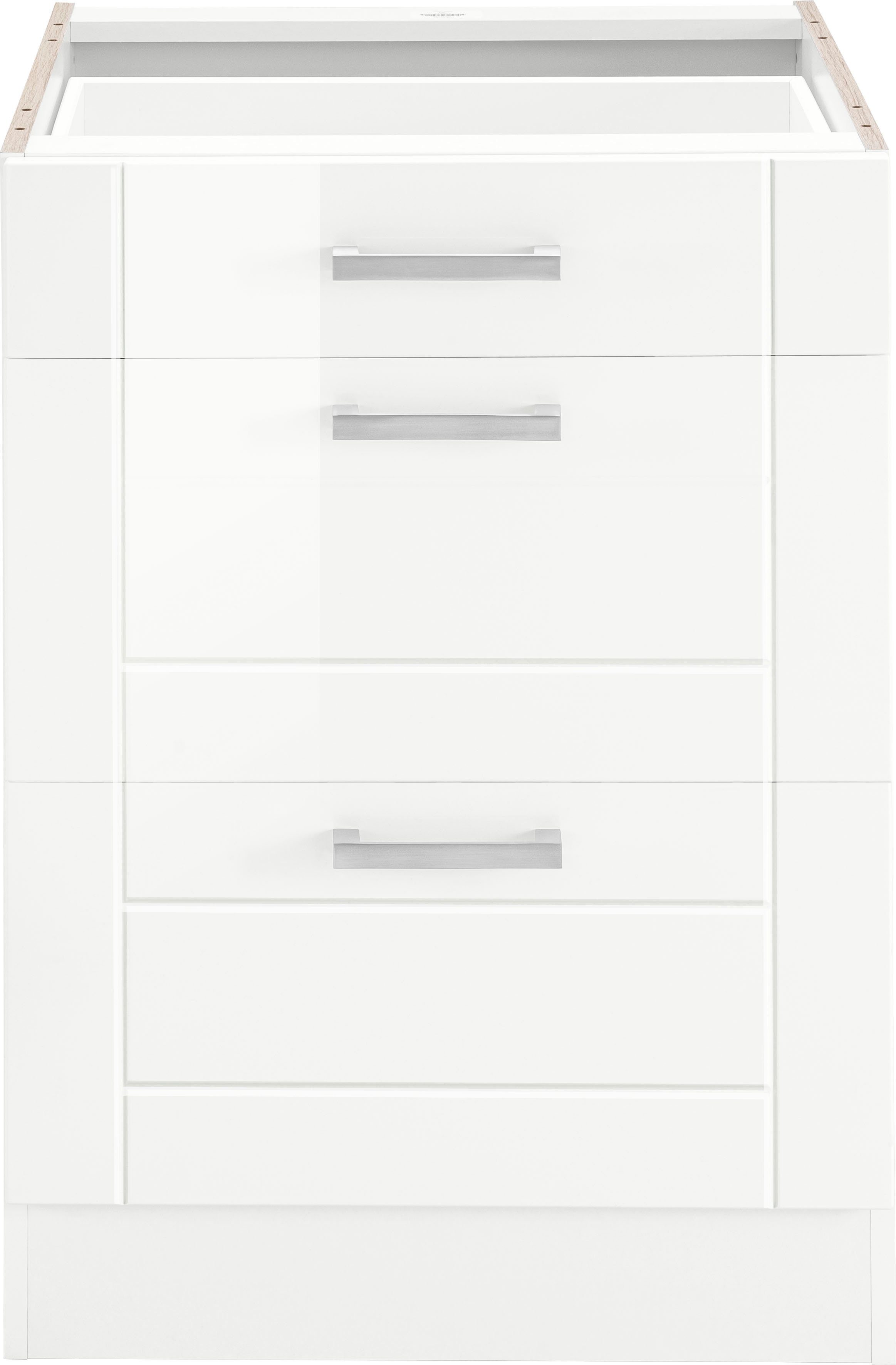 HELD MÖBEL Auszugsunterschrank Tinnum 60 cm breit, MDF-Fronten, Metallgriff, 1 Schubkasten, 2 Auszüge weiß | weiß