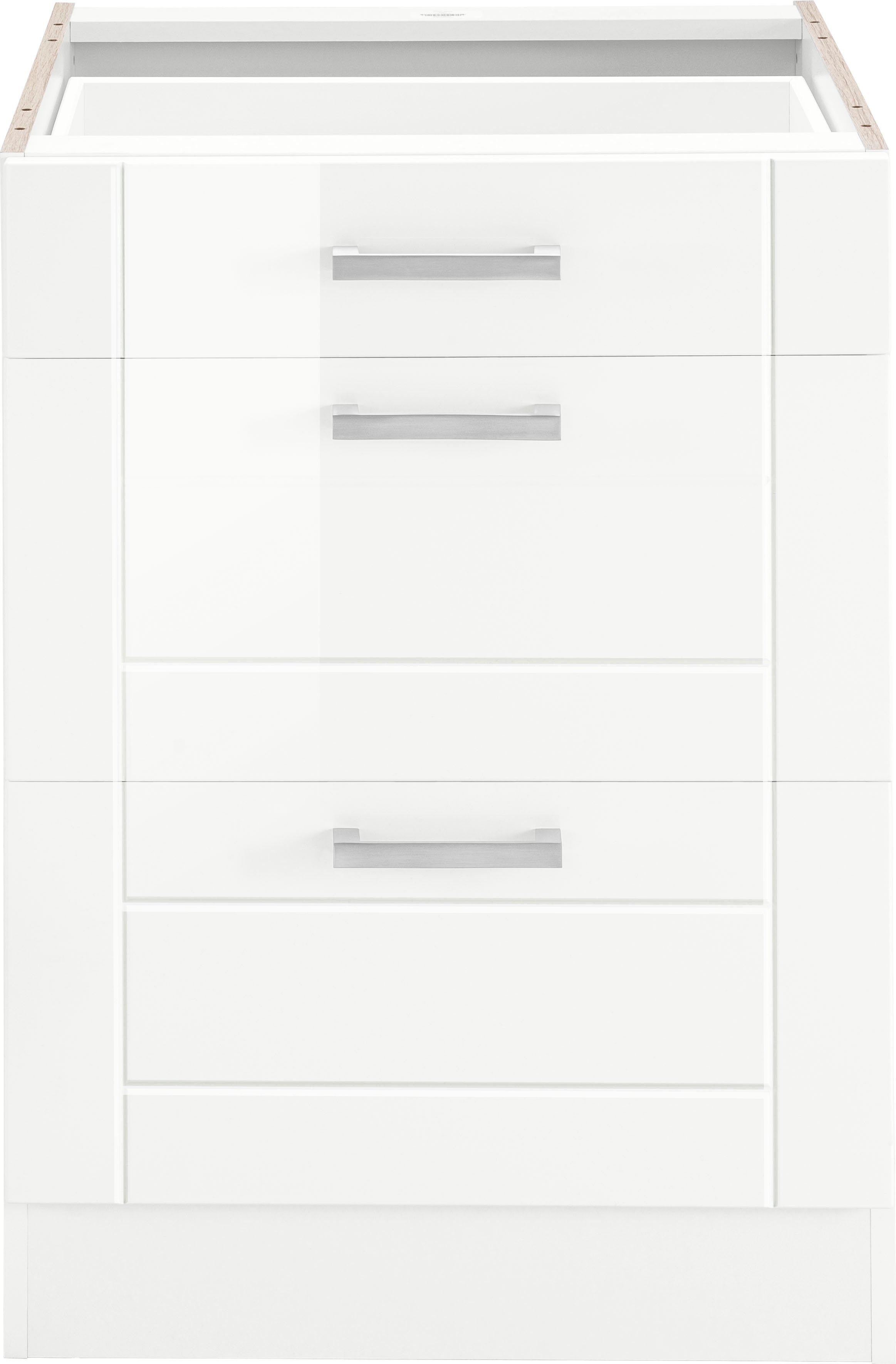 KOCHSTATION Auszugsunterschrank KS-Tinnum 60 cm breit, MDF-Fronten, Metallgriff, 1 Schubkasten, 2 Auszüge