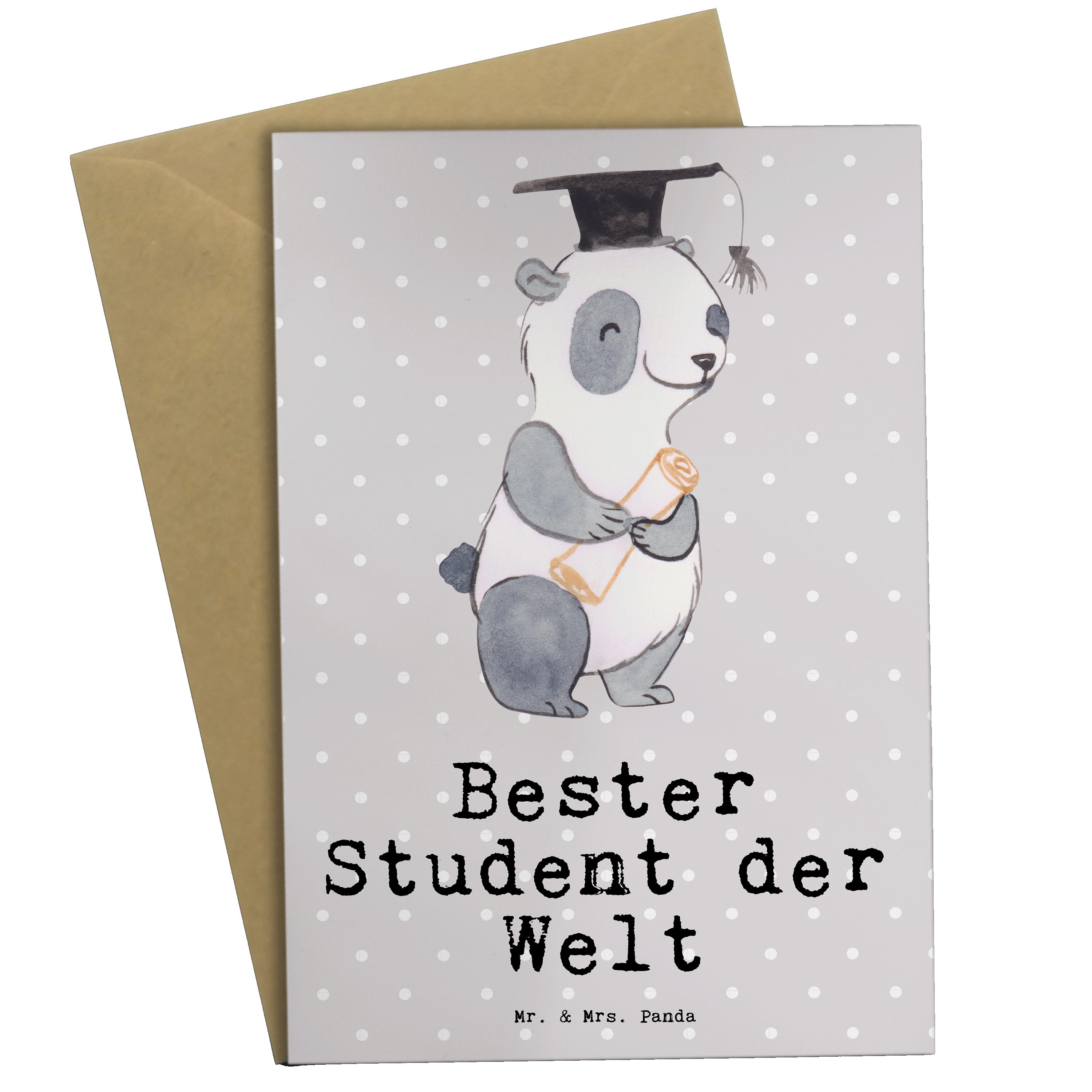 Mr. & Mrs. Panda Grußkarte Panda Bester Student der Welt - Grau Pastell - Geschenk, Karte, Danke