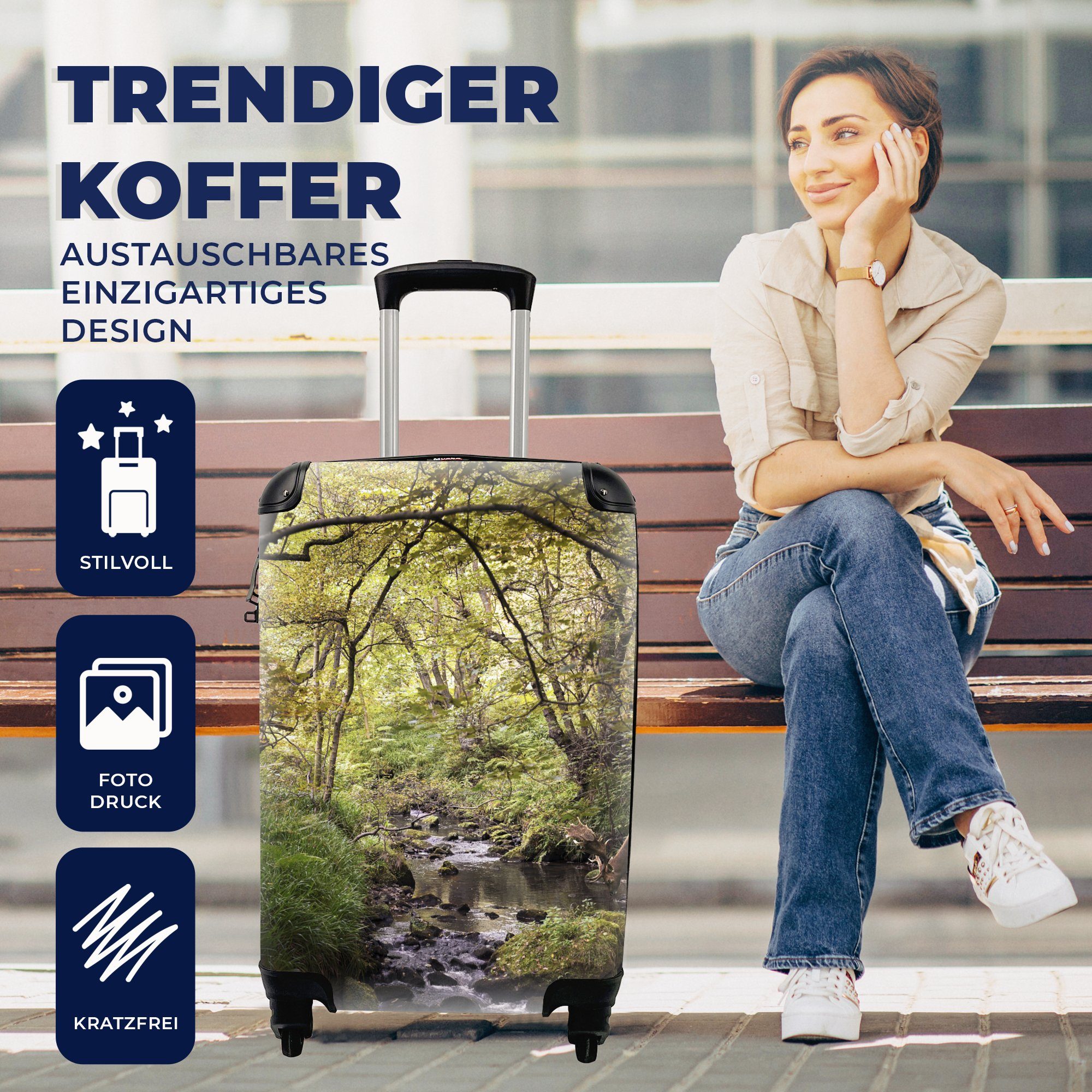 - - Reisekoffer 4 Hirsch für Wald, Baum Handgepäckkoffer Ferien, MuchoWow Rollen, Reisetasche rollen, mit Trolley, Handgepäck