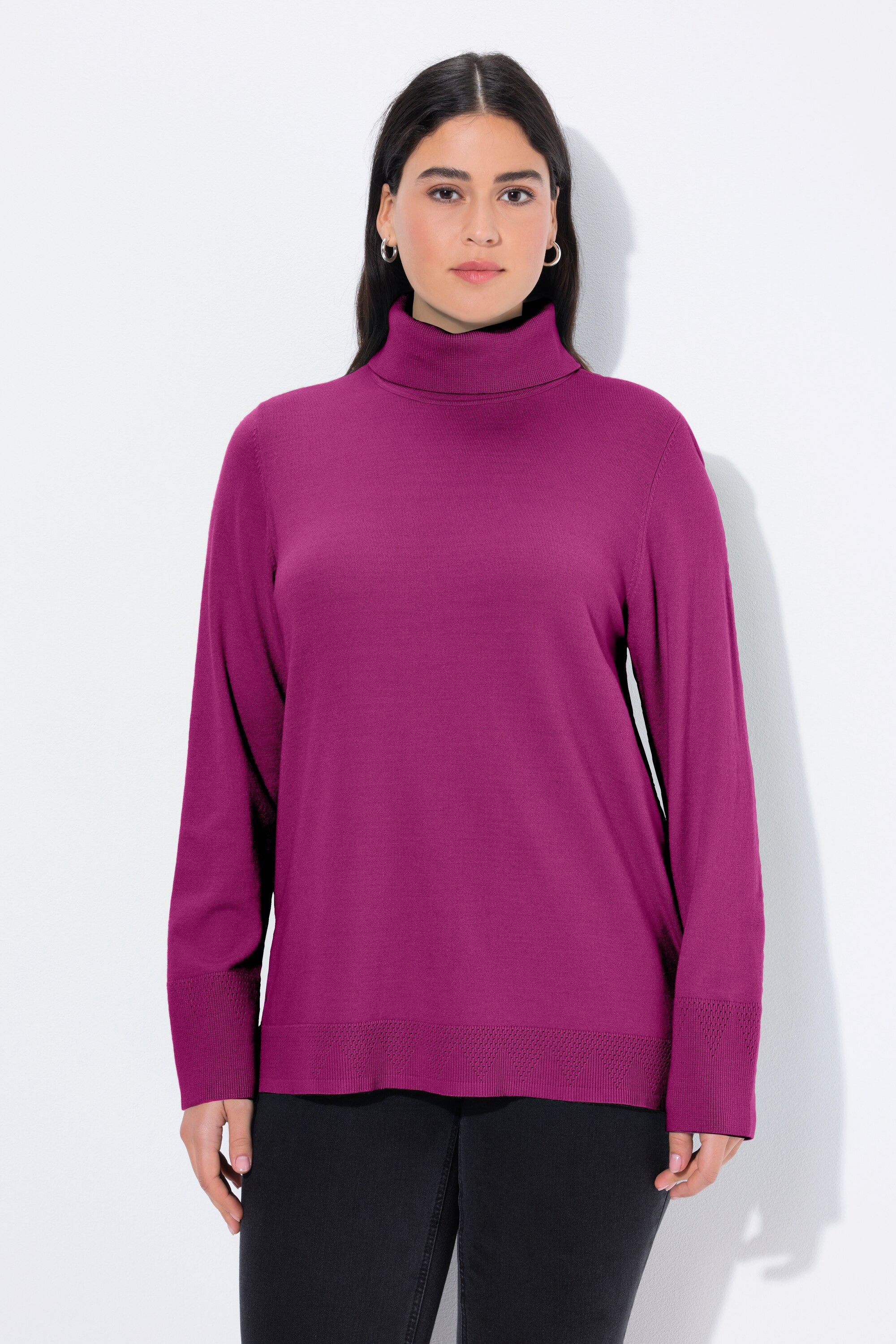 Ulla Popken Strickpullover Rollkragenpullover breite Rippbündchen Langarm günstig online kaufen