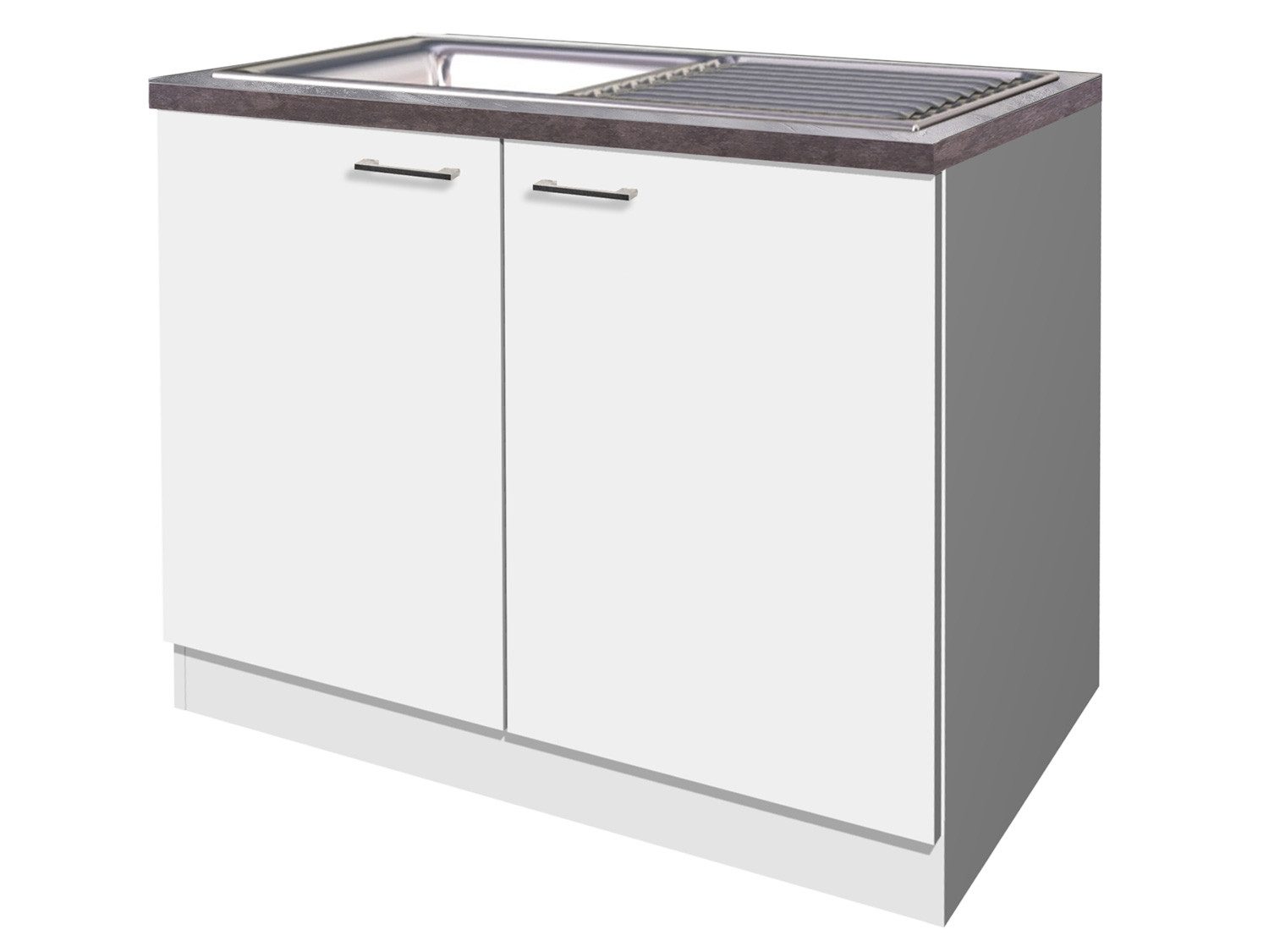 Flex-Well Spülenunterschrank Spülenunterschrank mit Arbeitsplatte & Spüle - 100 cm breit - Weiß – T
