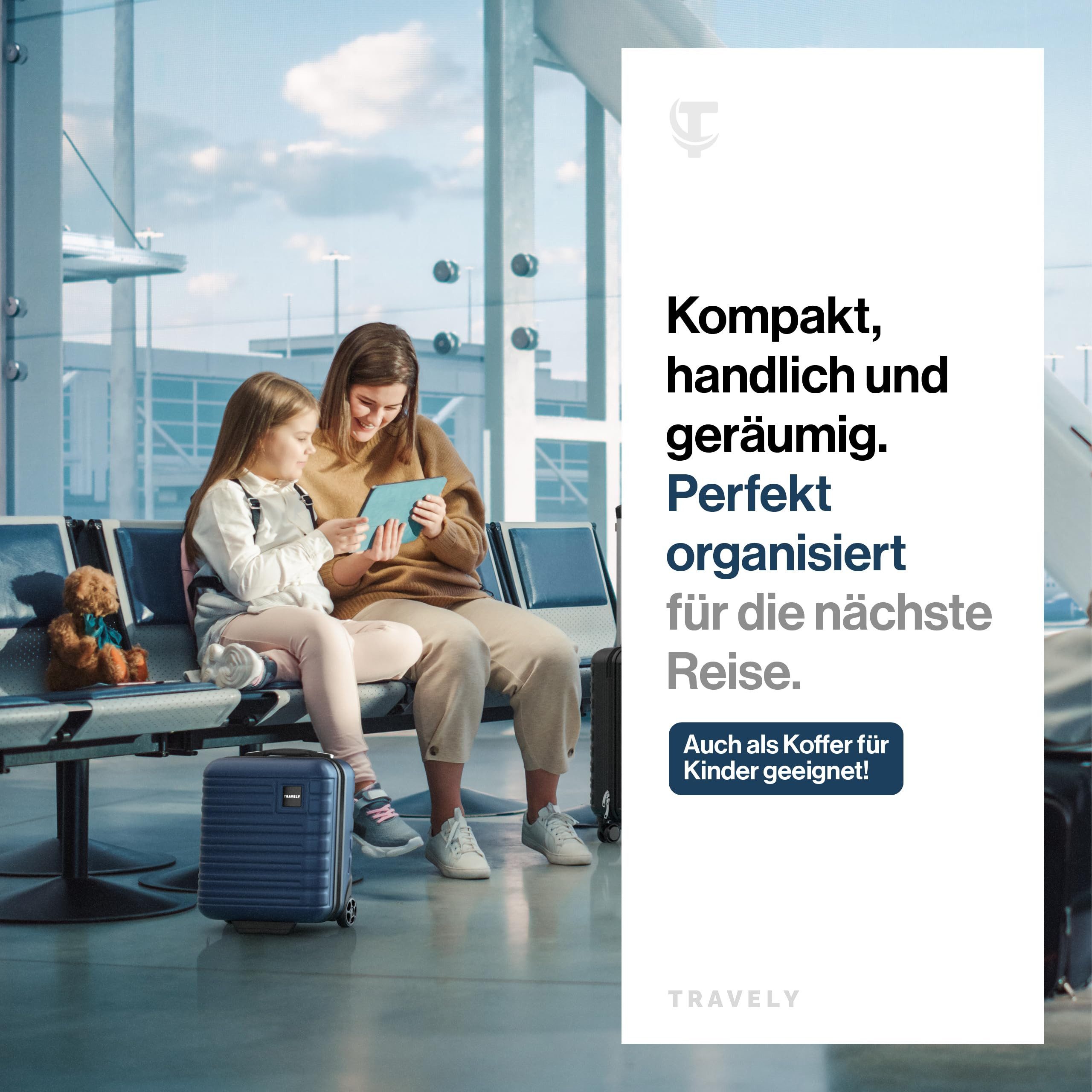 Travely Koffer Polycarbonat Koffer - Reisekoffer, Hartschalenkoffer, Trolley, 2 Rollen, Handgepäck Koffer 40x30x20cm