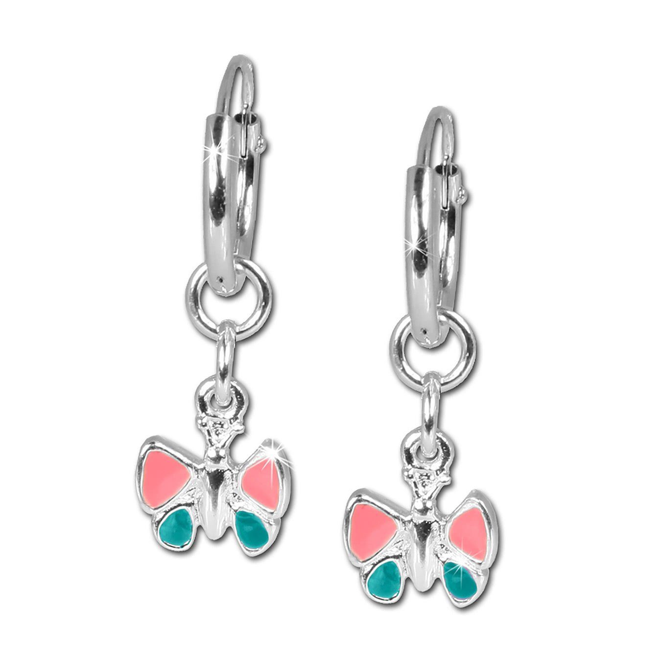 Teenie-Weenie Paar Creolen Teenie-Weenie Ohrringe 13mm Kinder Silber (Creolen), Kinder Creolen Schmetterling, 925 Silber, rosa, türkis