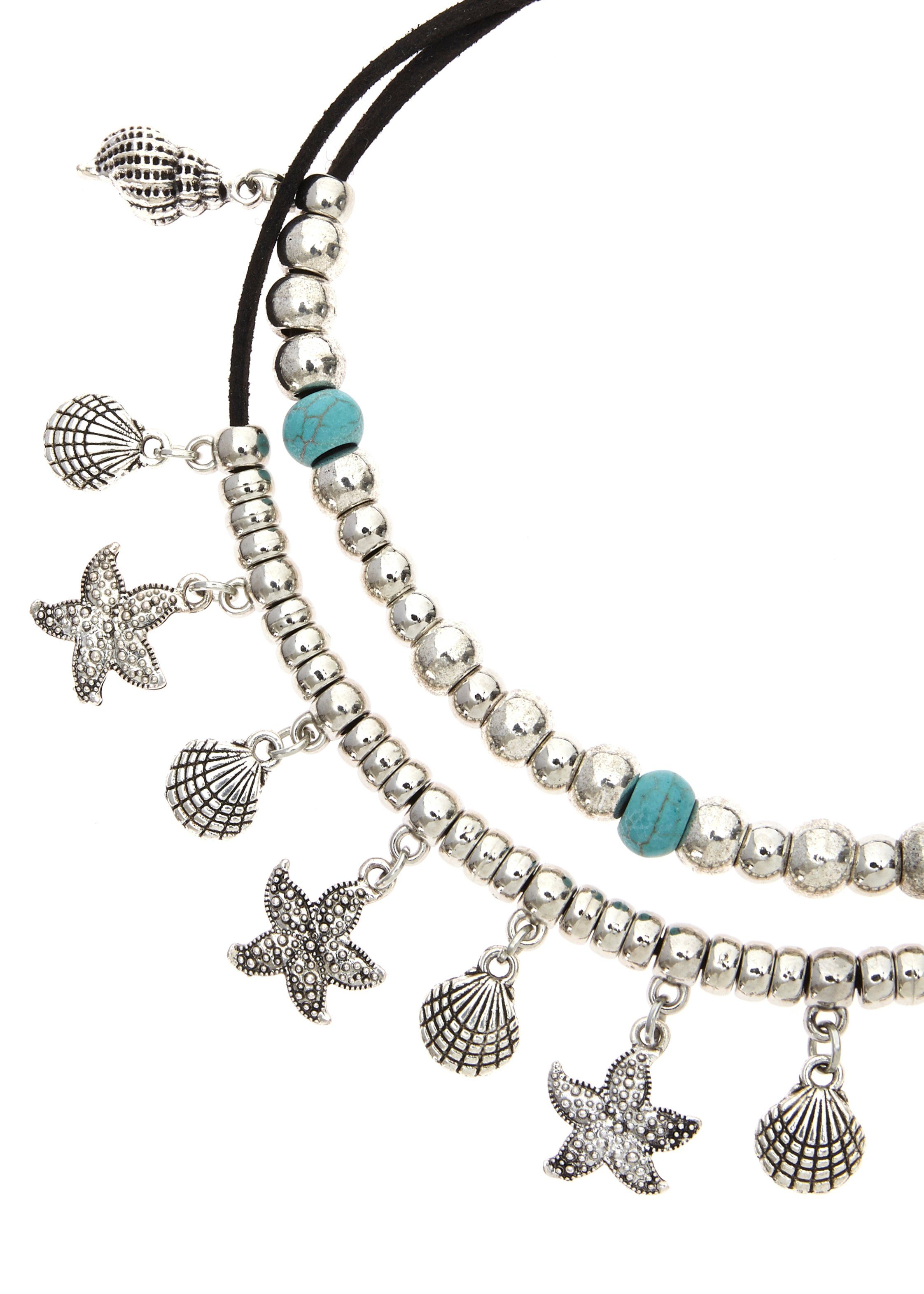 LASCANA Fußkette mit Anhänger in Layer Look, 2 reihiges Fußkettchen mit mus günstig online kaufen