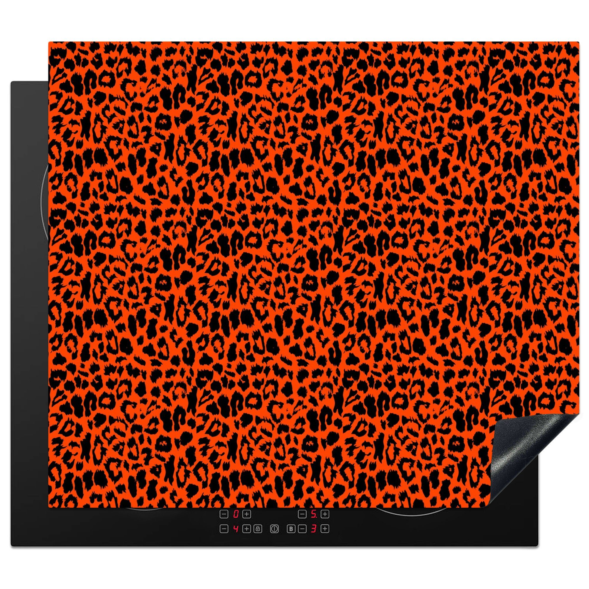 MuchoWow Herdblende-/Abdeckplatte Tiermuster - Rot - Panther, Vinyl, (1 tlg), 57x51 cm, Induktionsschutz, Induktionskochfeld, Ceranfeldabdeckung