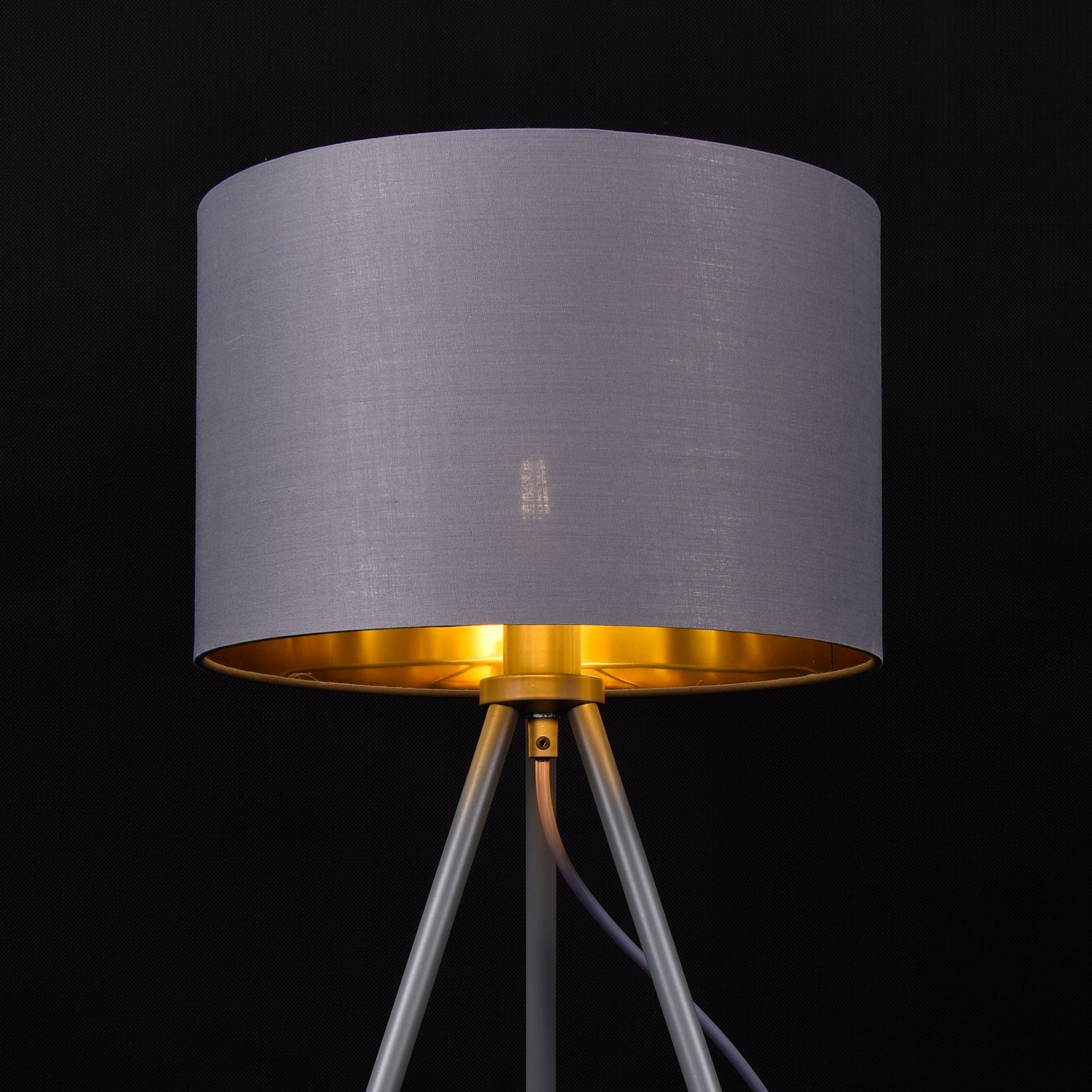Stoffschirm Tripod ohne grau-gold mit »Metz« und lux.pro Tischlampe Tischleuchte, Leuchtmittel, Metallfüße