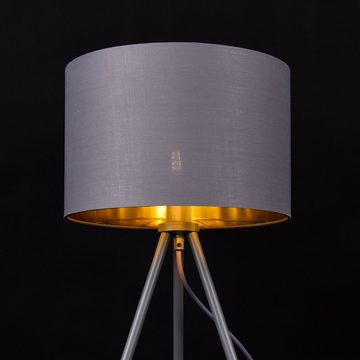 lux.pro Tischleuchte, ohne Leuchtmittel, »Metz« Tischlampe mit Stoffschirm und Metallfüße Tripod grau-gold