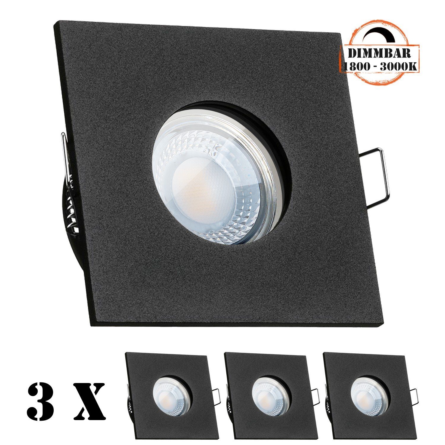 LEDANDO LED Einbaustrahler 3er IP65 LED Einbaustrahler Set extra flach in schwarz mit 5W LED von