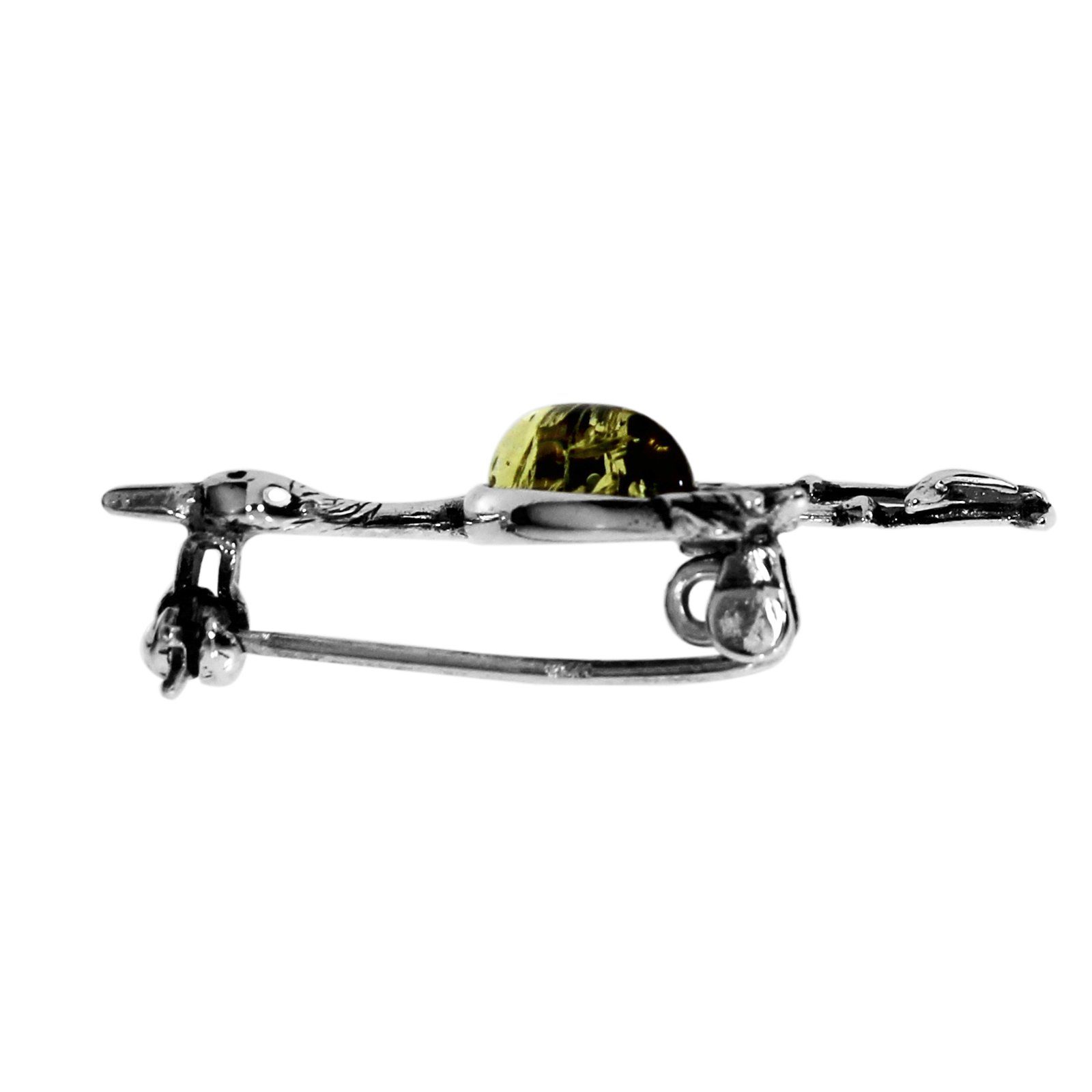 OSTSEE-SCHMUCK Brosche - Kranich - Silber 925/000 - Bernstein (1-tlg)