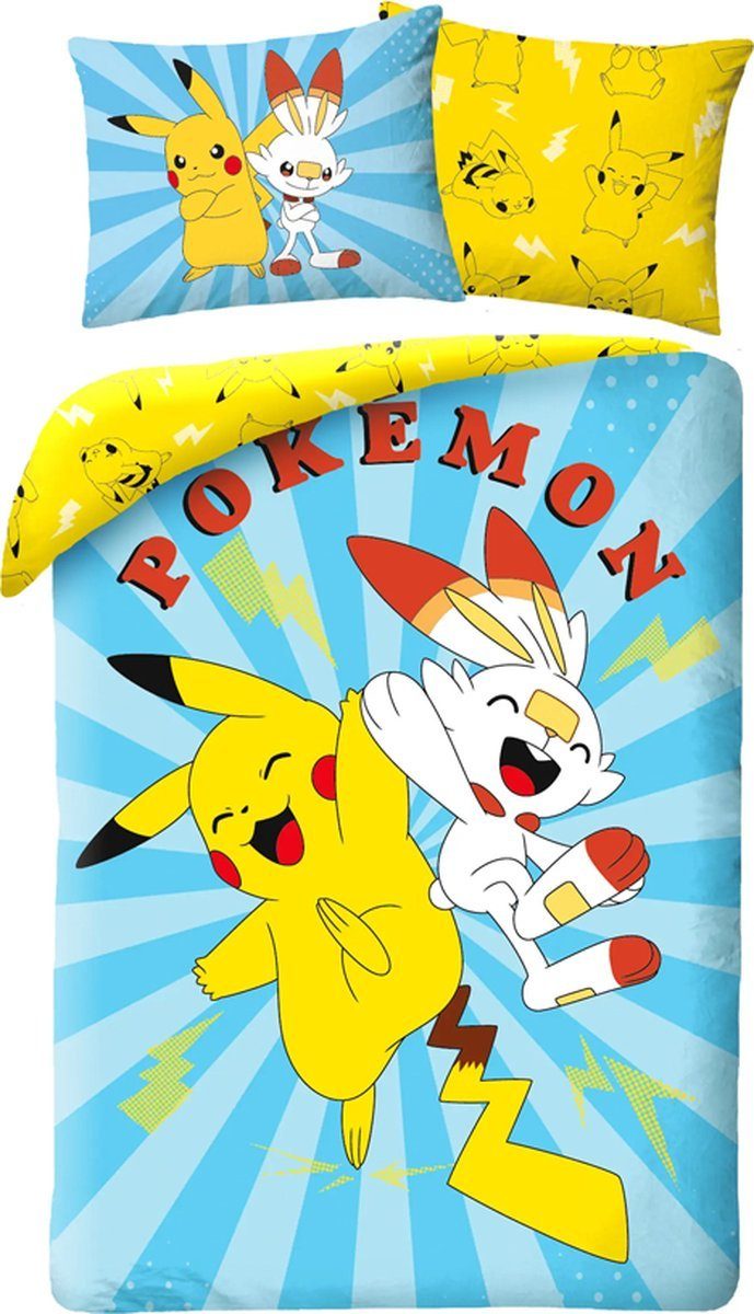 Bettwäsche Pokemon Bettwäsche Pikachu Hopplo weiche Baumwolle 140 x 200 cm, Tinisu