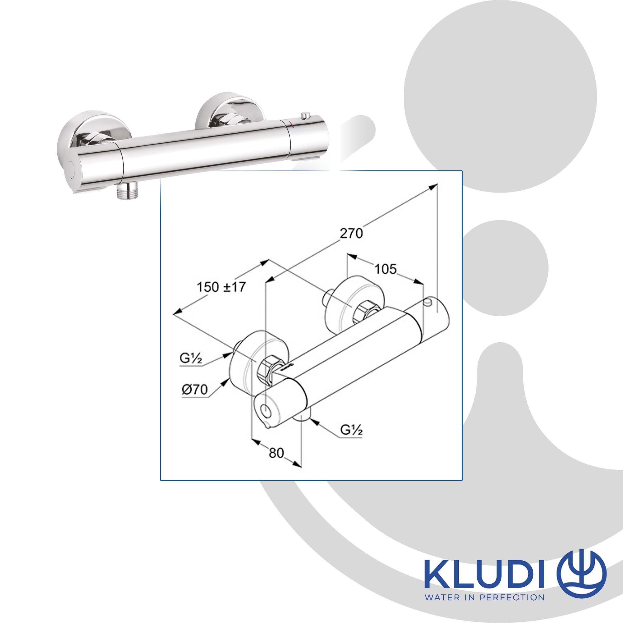 Kludi Duscharmatur BASIC Thermostat Brausearmatur DN 15 ohne Brausegarnitur chrom