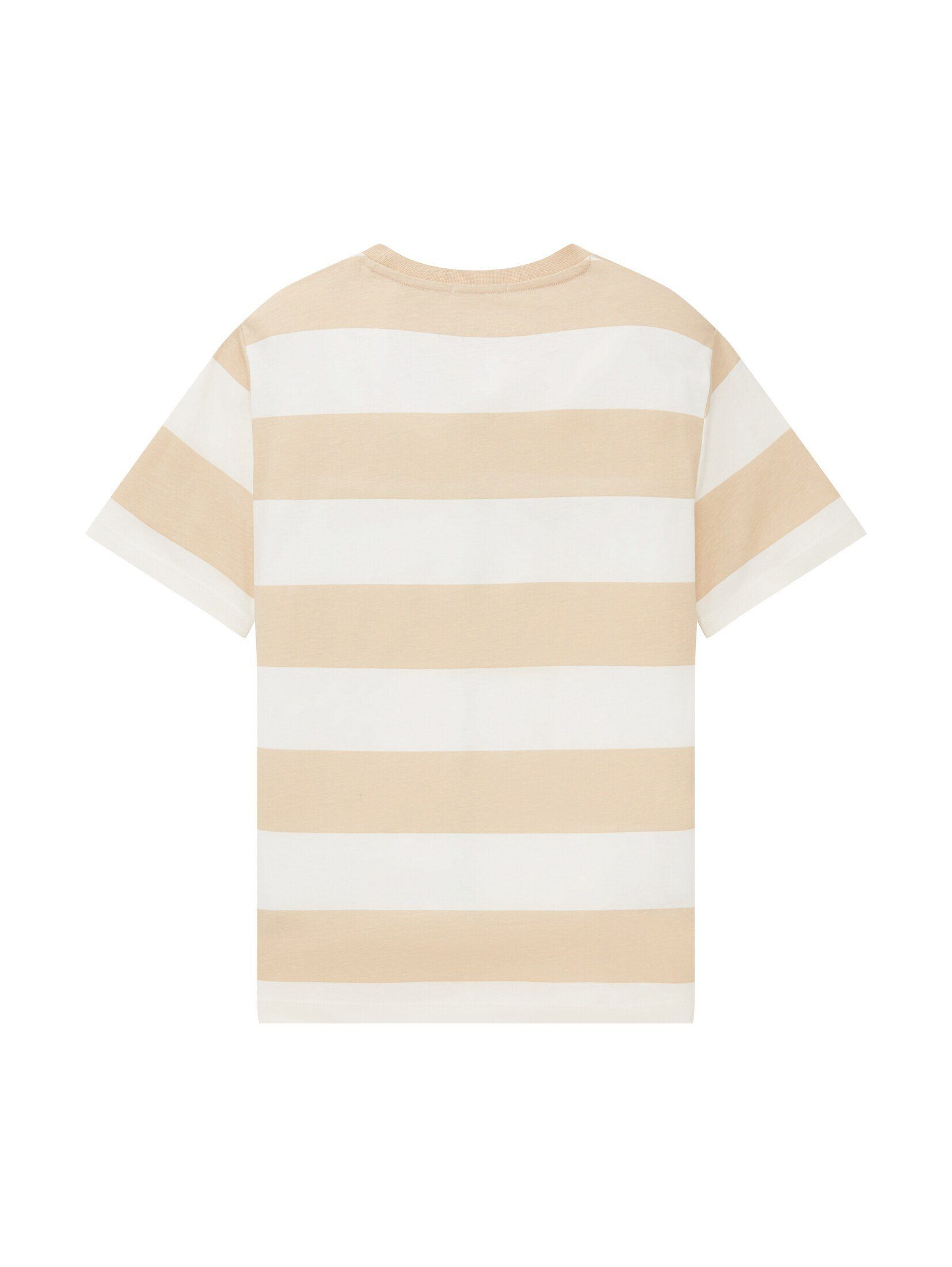 TAILOR off beige white block stripe T-Shirt T-Shirt Gestreiftes TOM