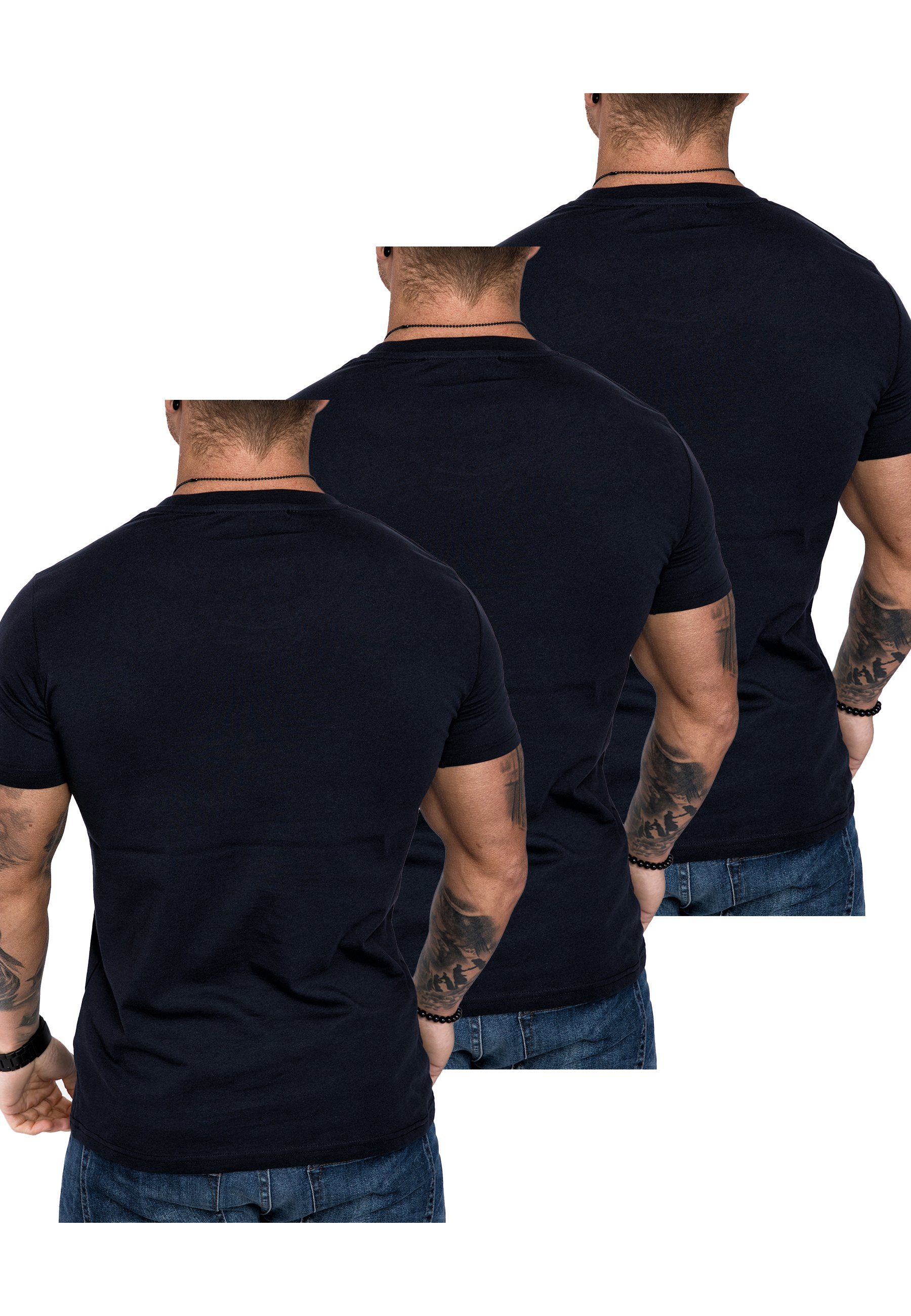 Rundhalsausschnitt Amaci&Sons T-Shirt 3. mit Oversize 3er-Pack T-Shirt Basic Navyblau) LANCASTER Herren T-Shirts (3x (3er-Pack)