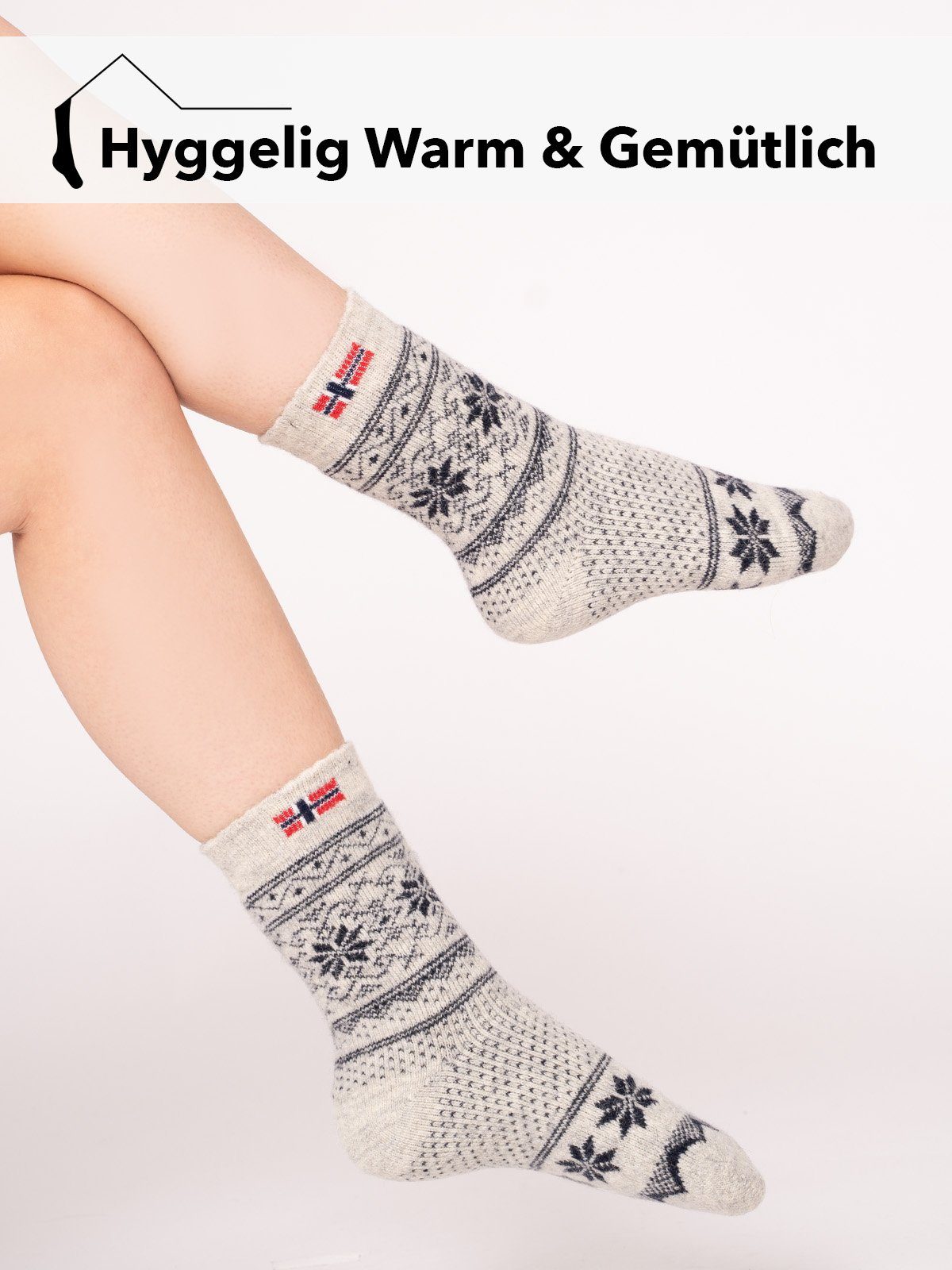 HomeOfSocks Norwegersocken Socken Wollsocke 80% "Jacquard Norwegischem Wollanteil Norwegen" Navy Hyggelig Skandinavische Design Dicke Kuschelsocken Hoher Warm Nordic
