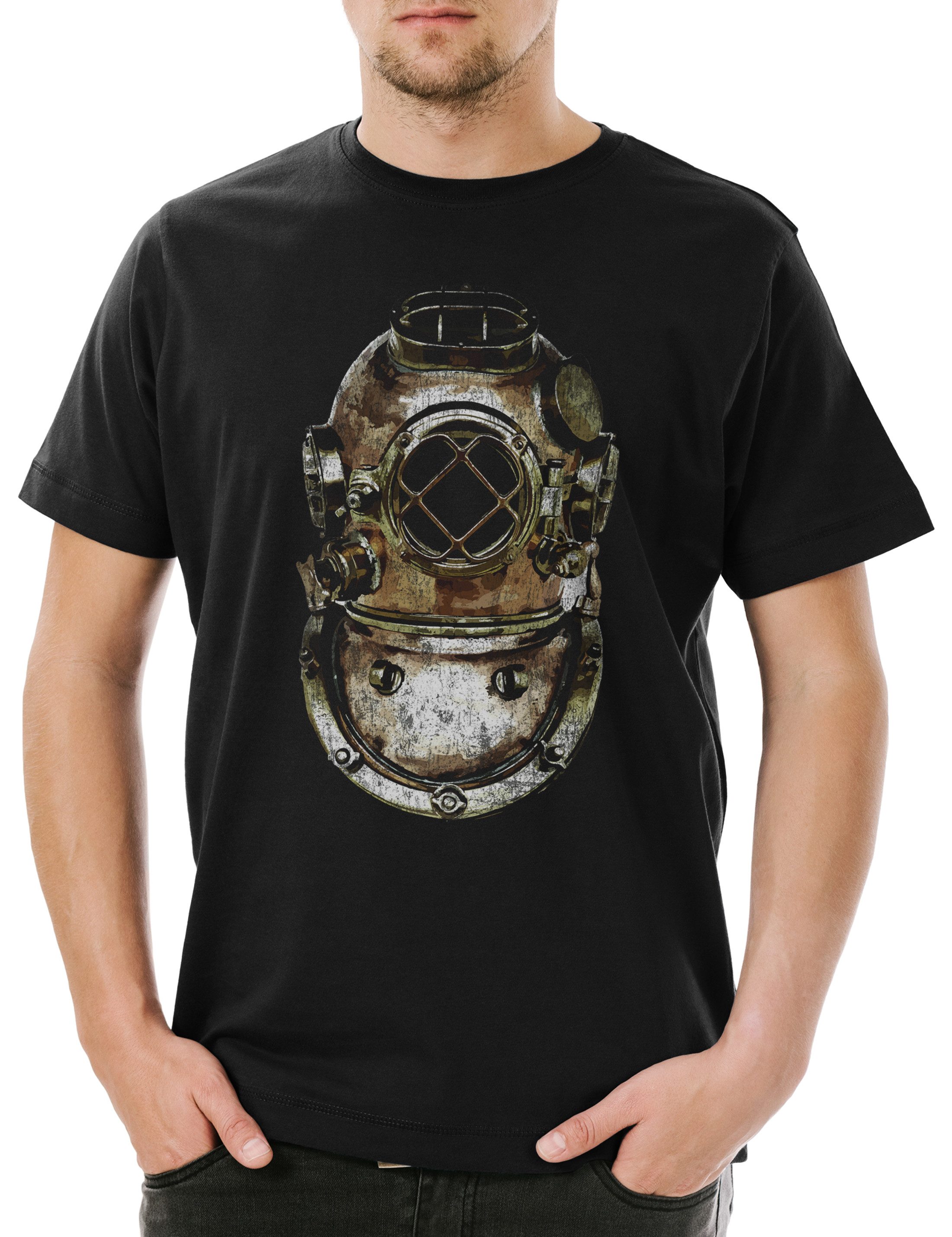 Print-Shirt Diver Helmet Herren T-Shirt Taucher Nautical Tattoo Tauchschule