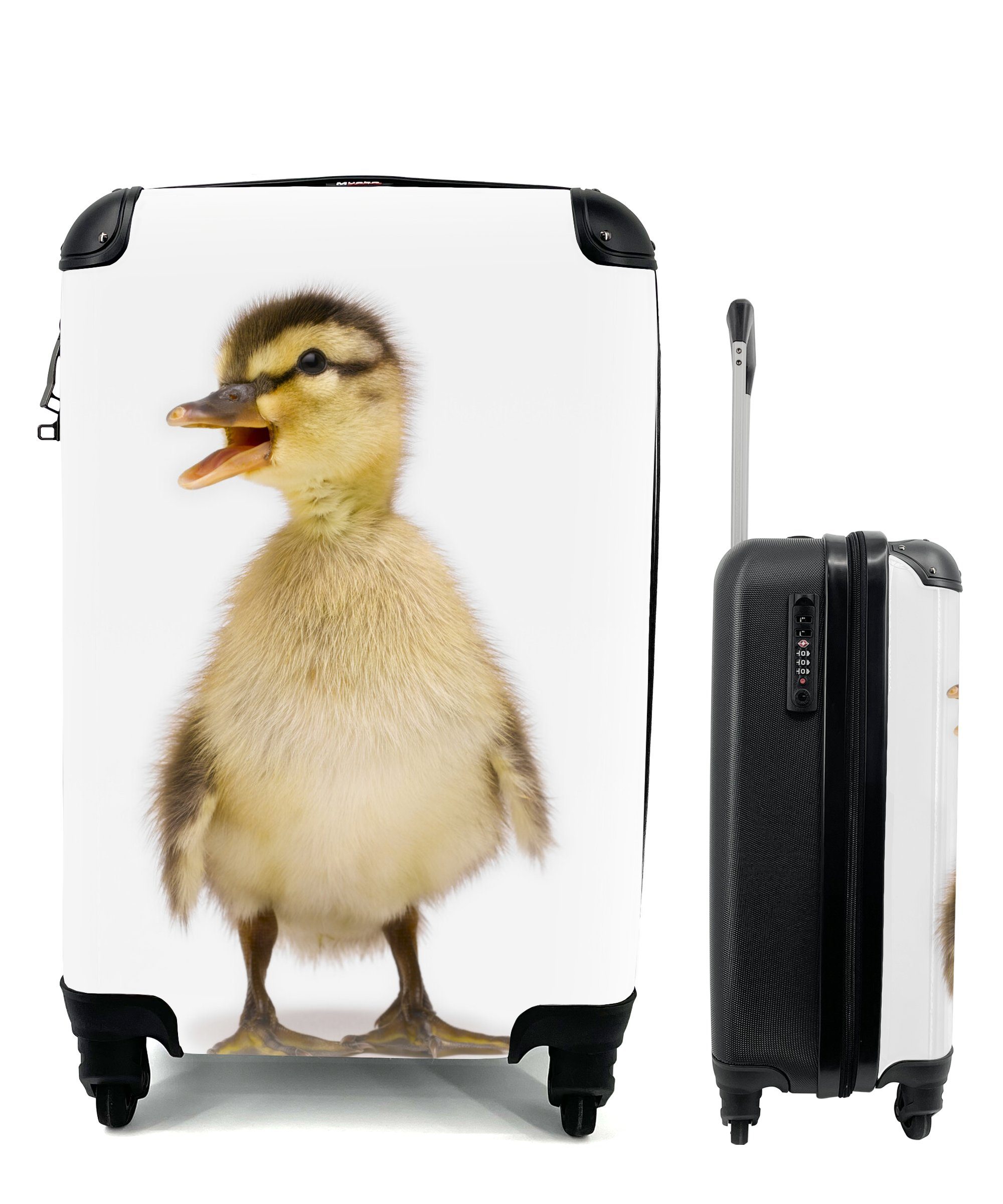 MuchoWow Handgepäckkoffer Baby-Ente schaut weg, 4 Rollen, Reisetasche mit rollen, Handgepäck für Ferien, Trolley, Reisekoffer