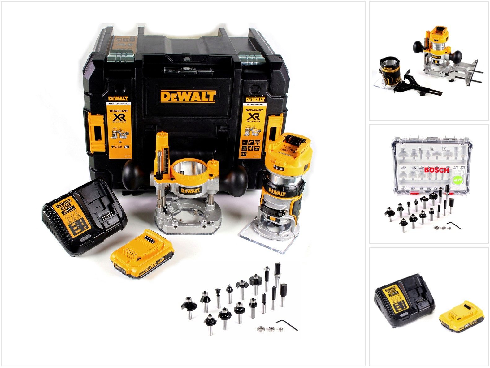 DeWalt Oberfräse DCW 604 D1 Akku Kombifräse 18V 55mm + 1x Akku 2,0 Ah + 1x Schnelllade