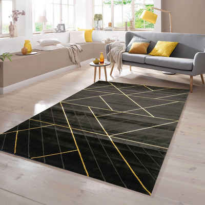 Teppich Teppich modern geometrisches Muster in schwarz gold, TeppichHome24, rechteckig