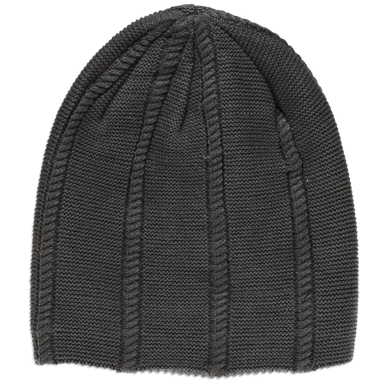 Beanie schwarz Feinstrick MU157 gefütterte Mütze Caspar mit Flecht stylischem Muster Beanie