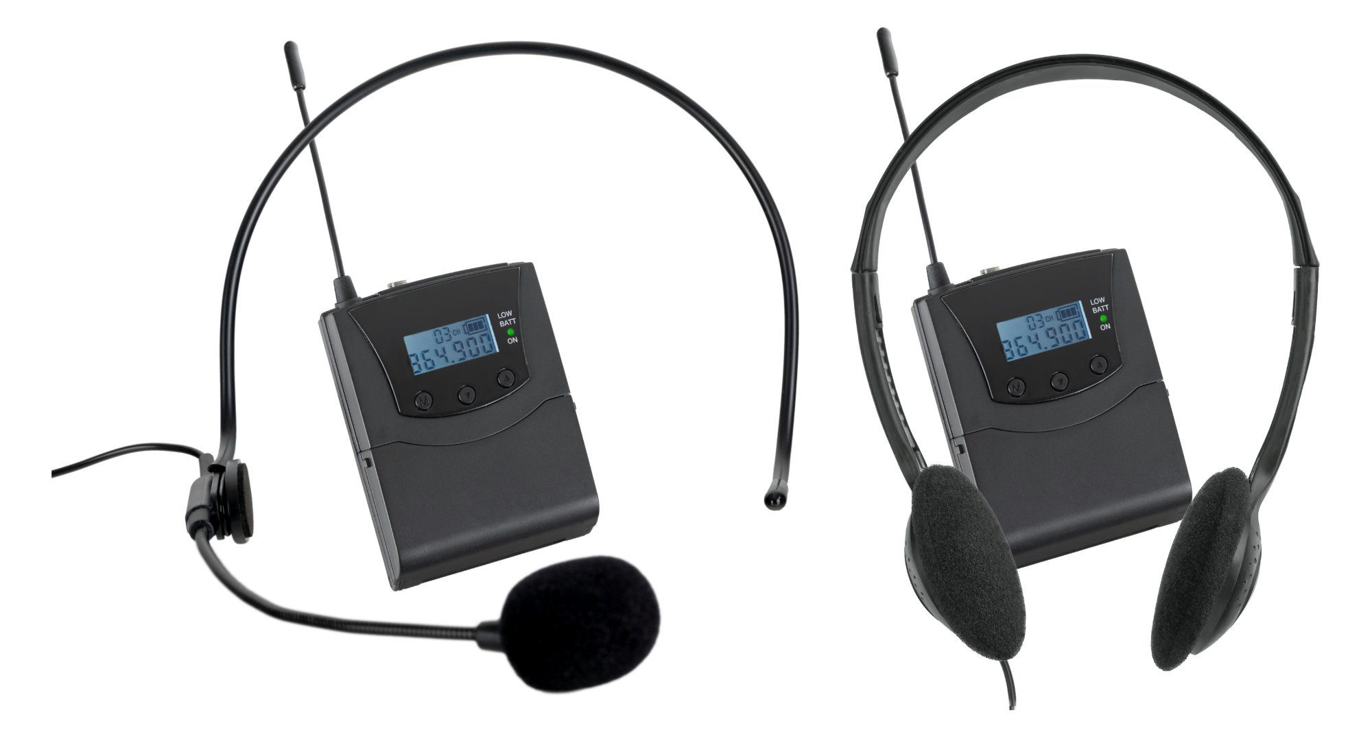 bis (Tourguide Basic und Empfängern 3 Gruppen System aus Funk-Kopfhörer für Beatfoxx 50 50 Silent bestehend UHF-Technik, Tour Sendern) V2 Personen, Set Set