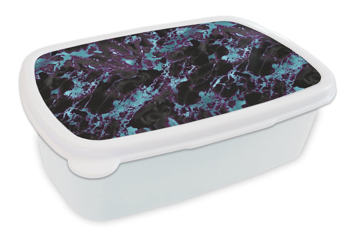 MuchoWow Lunchbox Marmor - Blau - Muster, Kunststoff, (2-tlg), Brotbox für Kinder und Erwachsene, Brotdose, für Jungs und Mädchen weiß