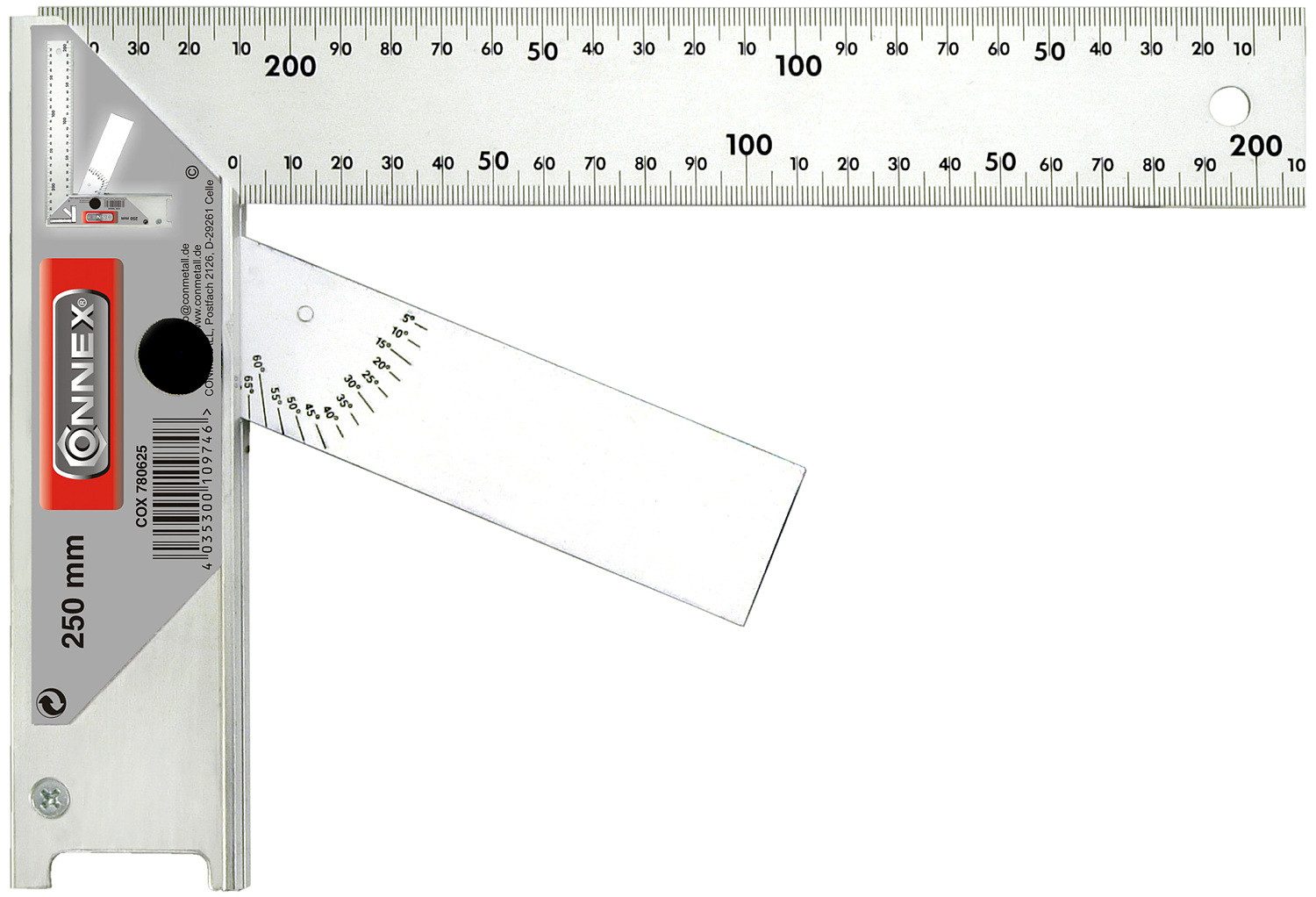 Conmetall Meister Werkzeugset Schreinerwinkel 250mm Alu mit Anschlag