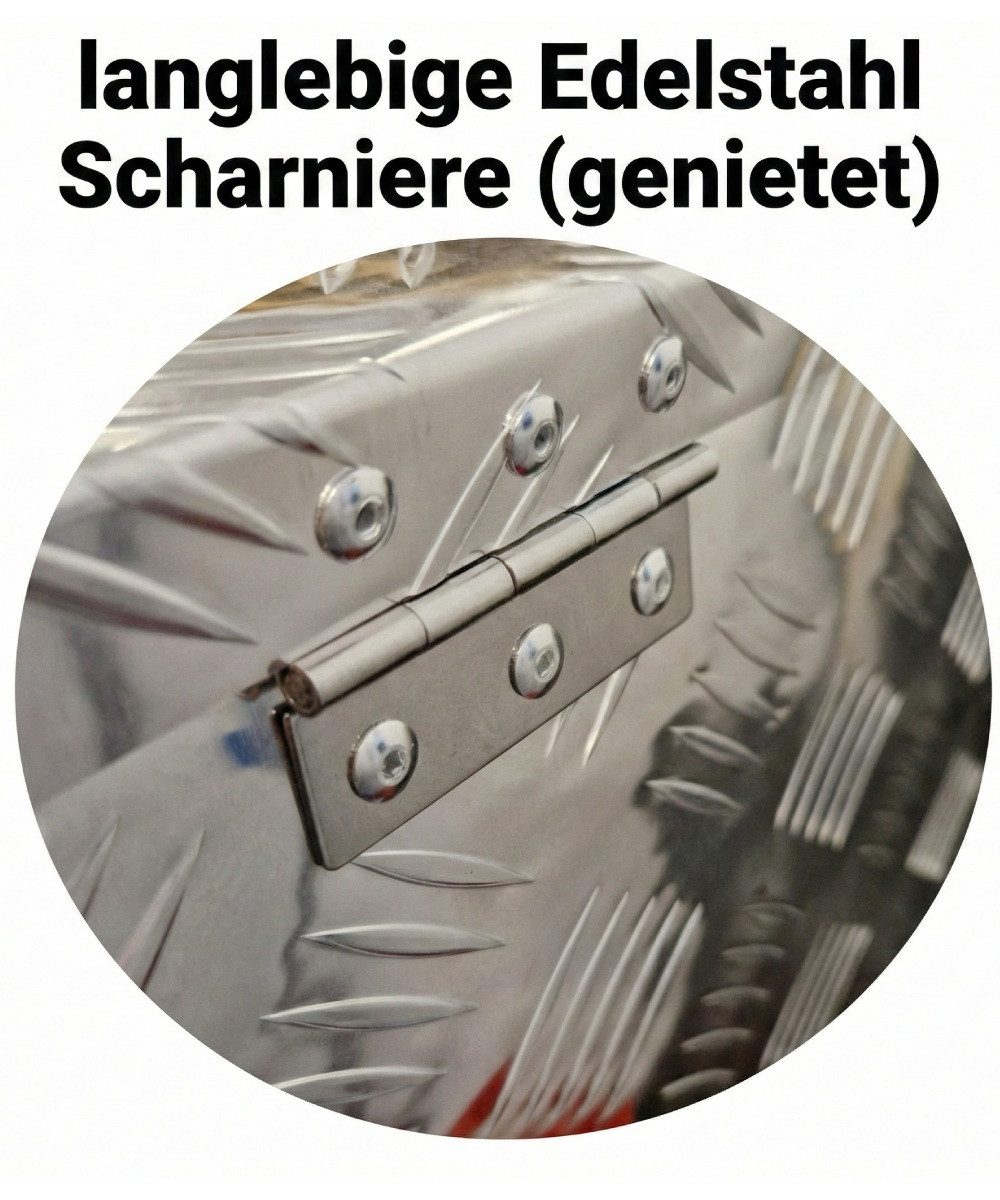 Systafex® Anhänger-Deichselbox Alu Riffelblech Deichselbox 78cm flach abschließbar mit Schloss, abgerundete Kanten – Bild 5 von 5