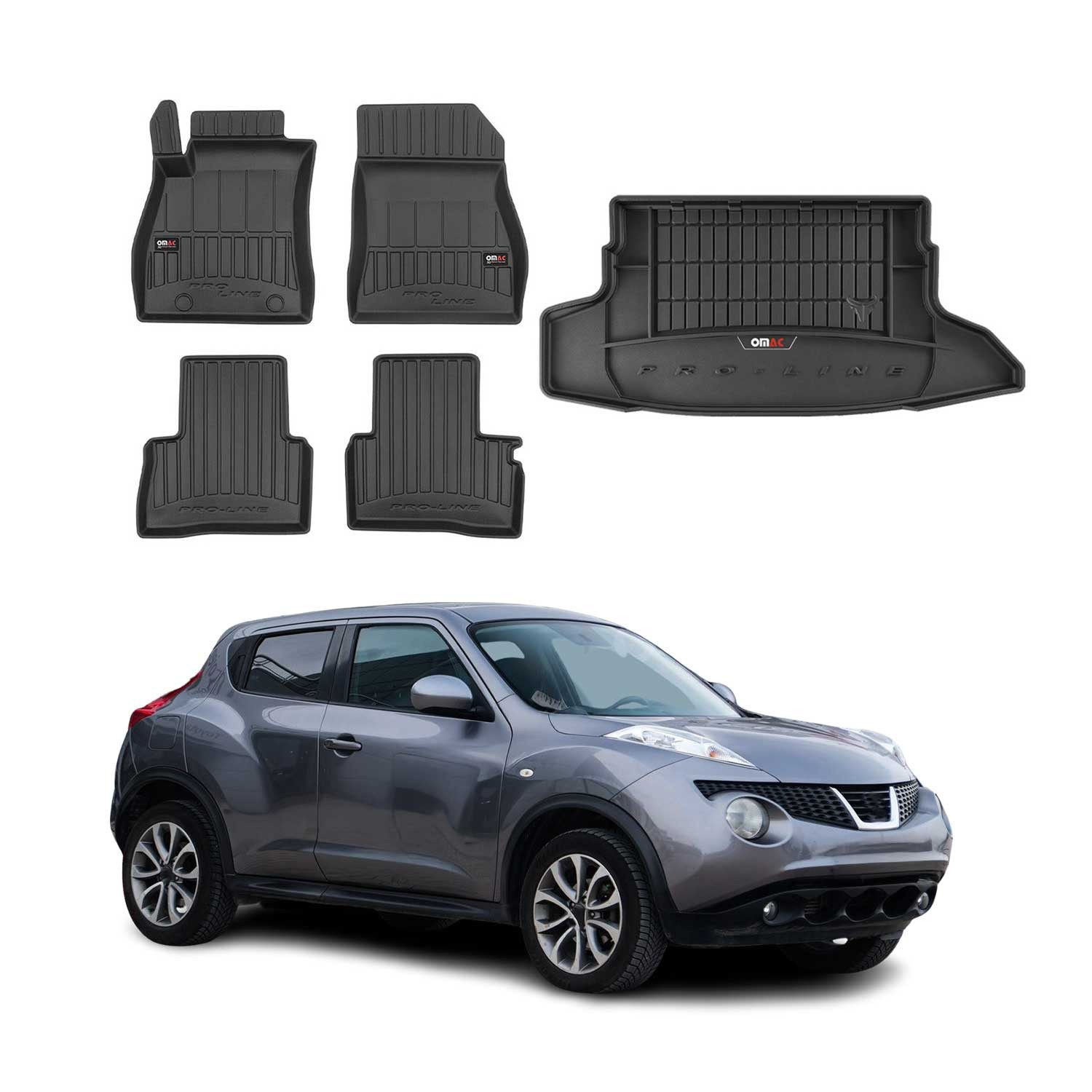 Auto-Fußmatten Kofferraumwanne Set für Nissan Juke 2010-2019 Schwarz Gummi 5x