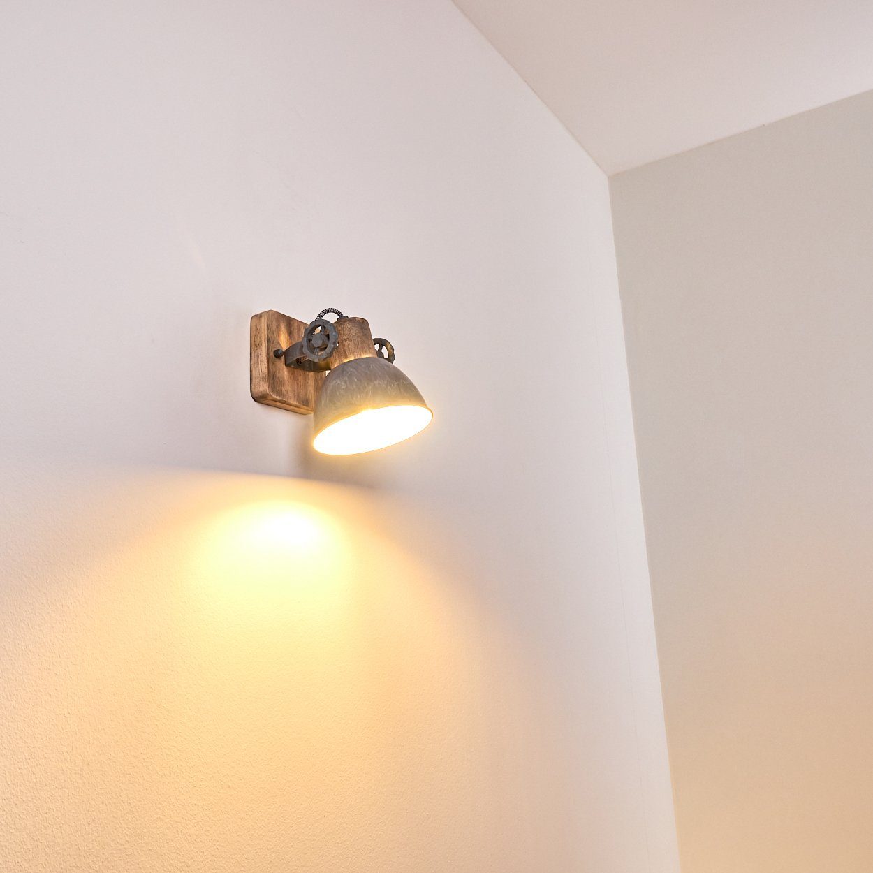 hofstein Wandleuchte »Cotes« Wandspot im Retro/Vintage Design, ohne Leuchtmittel, verstellbare Wandlampe aus Metall/Holz in Grau/Weiß/Braun, 1xE27