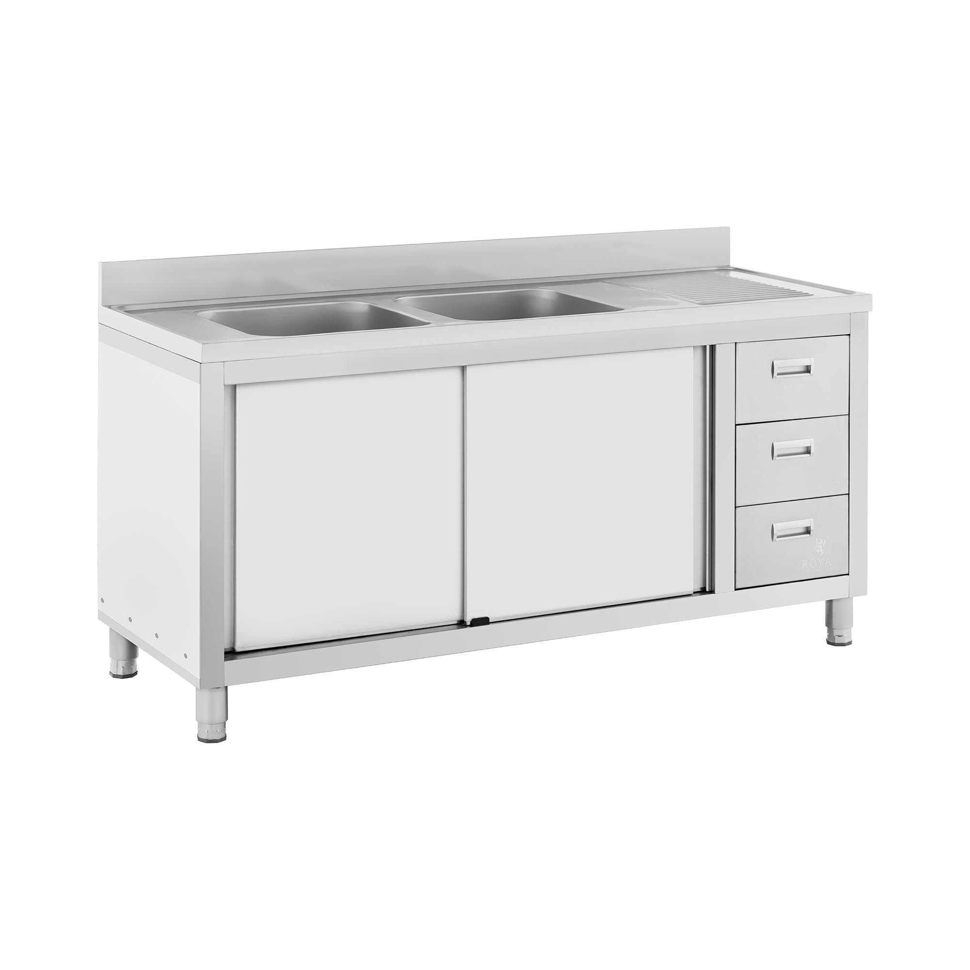 Royal Catering Spülenschrank 160 x 60 x 95 cm Spülenunterschrank 2 Becken j günstig online kaufen