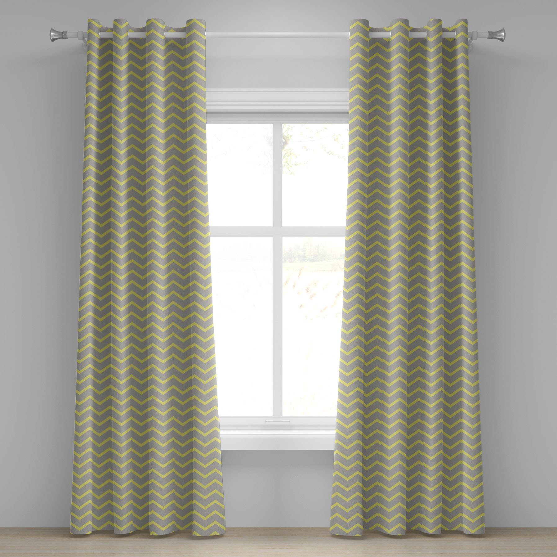 Gardine Dekorative für Zag Grau 2-Panel-Fenstervorhänge Abakuhaus, Schlafzimmer Gelb Modern Zig Wohnzimmer