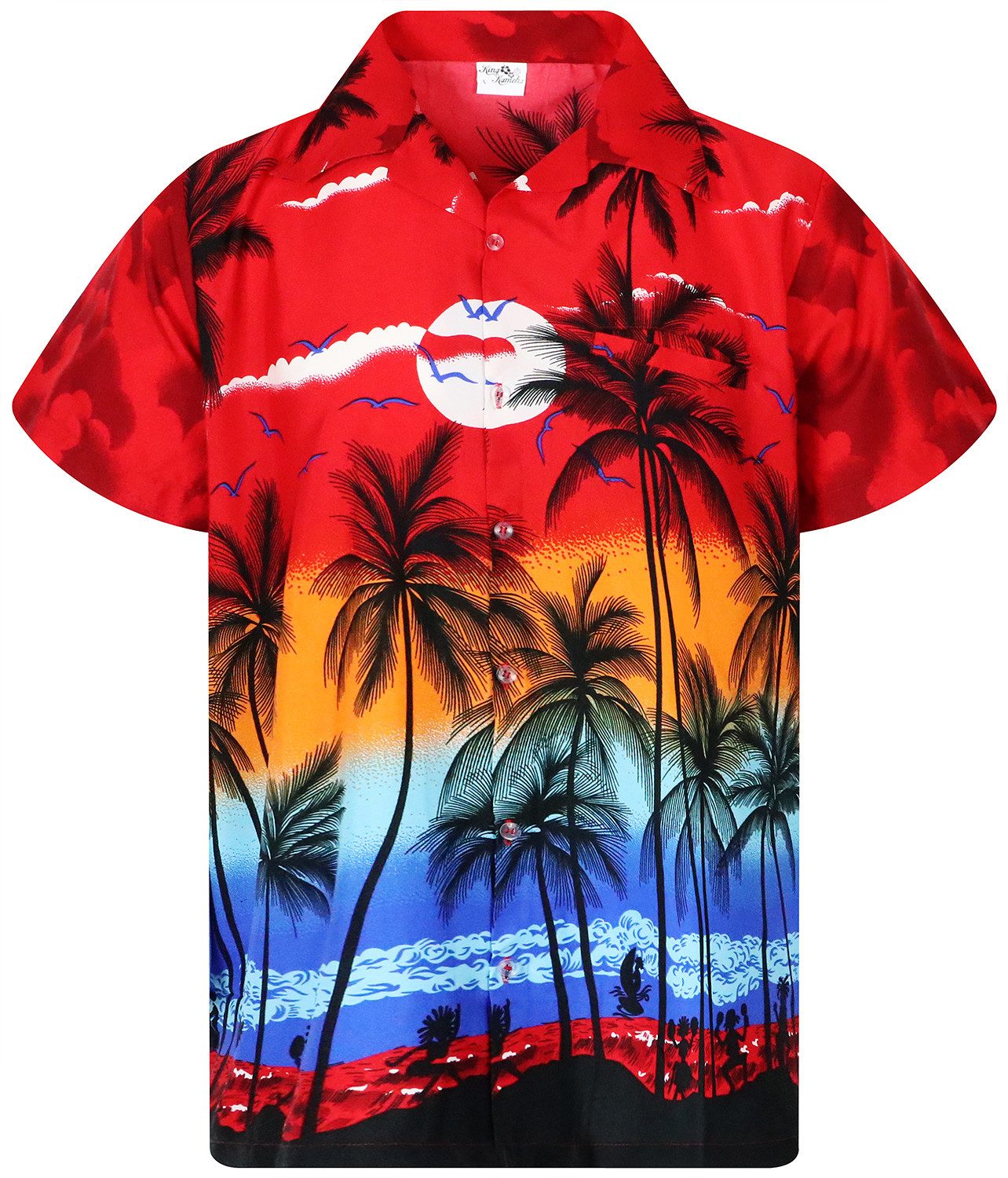 King Kameha Hawaiihemd Beach Funky Hawaii-Hemd Herren Kurzarm Front-Tasche Stylish Unisex