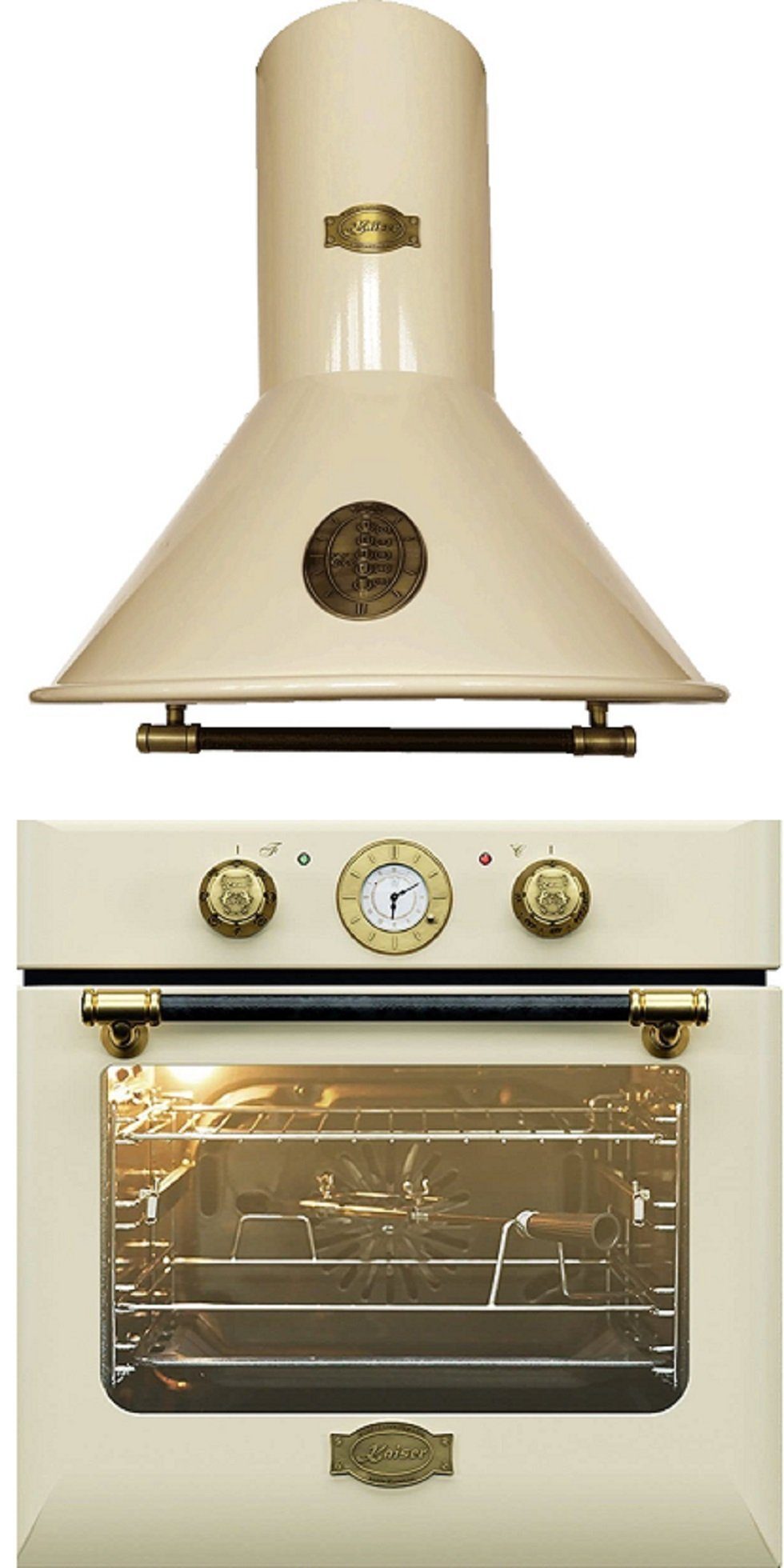 Kaiser Küchengeräte Backofen-Set EH 6423 ElfBE+A 6423 Elfbe, Retro Einbau Backofen Elektro, Autark, 68 L+Dunstabzugshaube 60 cm