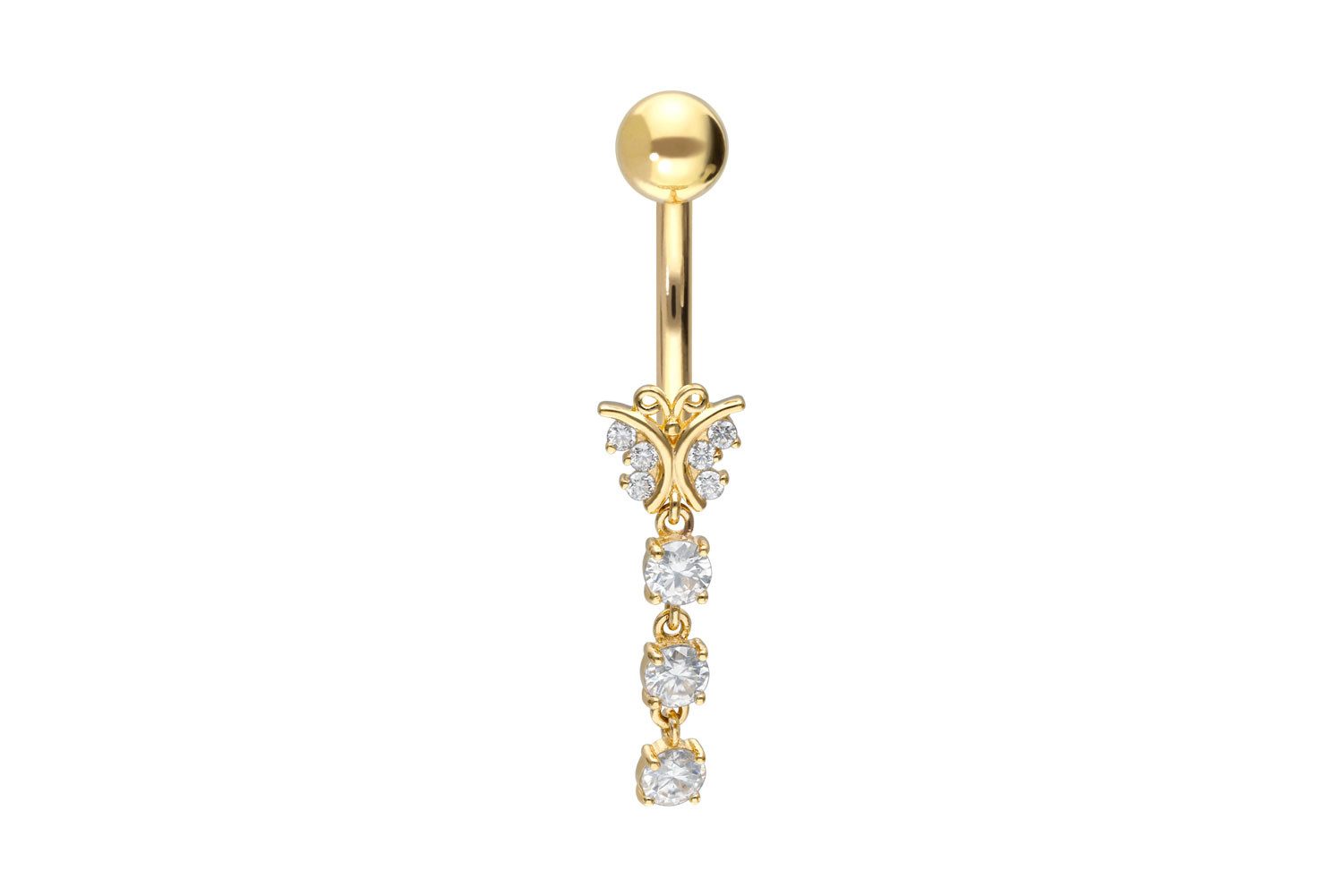 PIERCINGLINE Bauchnabelpiercing 14/18 Karat Gold Bananabell MOISSANIT-SCHMETTERLING + 3 MOISSANITE (Bananabells, 1-tlg)
