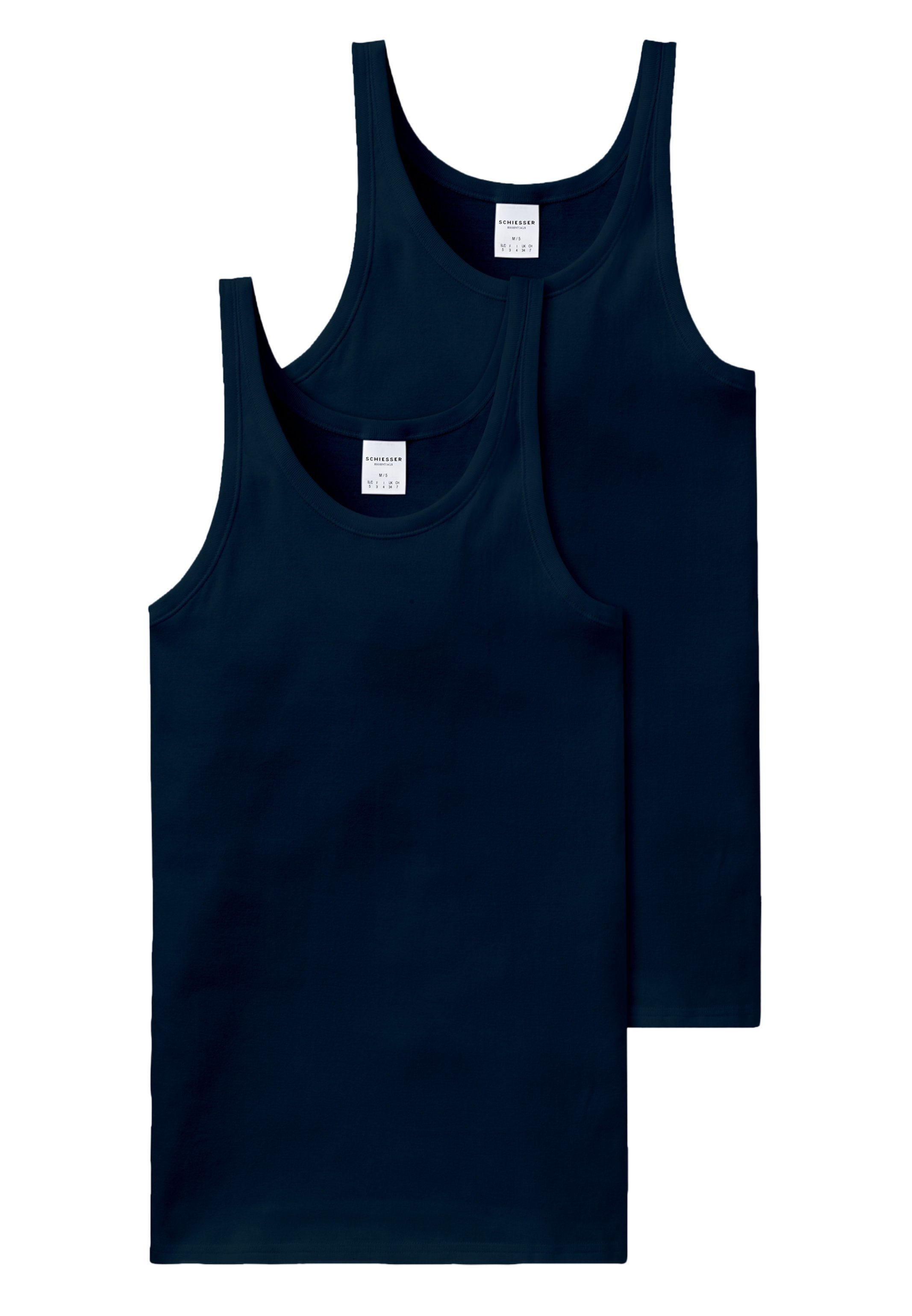 Schiesser Unterhemd 2er Cotton Pack Baumwolle - - Navy / 2-St) (Spar-Set, Tanktop Strapazierfähig Essentials Feinripp Unterhemd