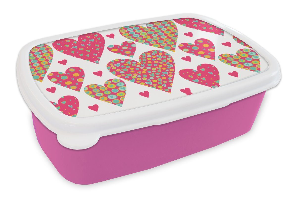 MuchoWow Lunchbox Mädchen - Herz - Liebe - Muster - Mädchen - Kinder - Kinder - Kind, Kunststoff, (2-tlg), Brotbox für Erwachsene, Brotdose Kinder, Snackbox, Mädchen, Kunststoff rosa