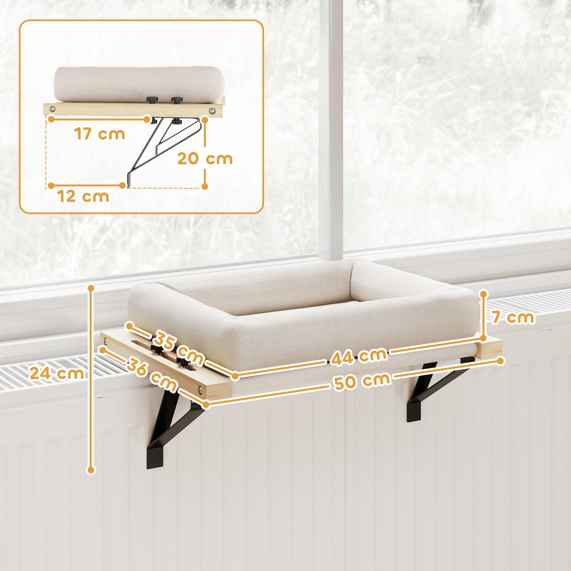 PawHut Tierbett 50x36cm Katzenhängematte mit verstellbarer Halterung, Polyester, mit abnehmbarem, maschinenwaschbarem Kissen, für Katzen unter 6 kg