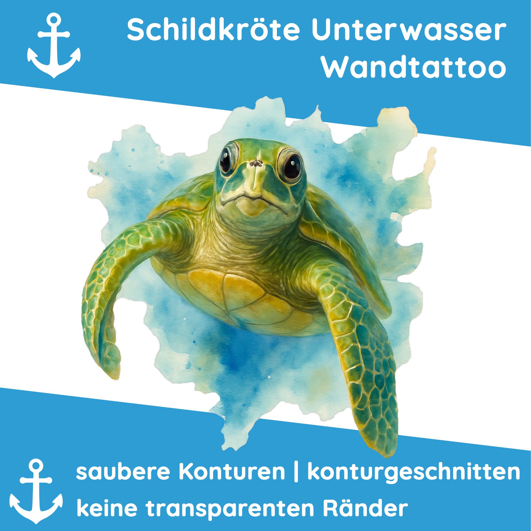 Sunnywall Wandtattoo Aufkleber Maritim Schildkröte im Wasser – Aquarellstil, selbstklebend, konturgeschnitten, rückstandslos entfernbar – Bild 3 von 5