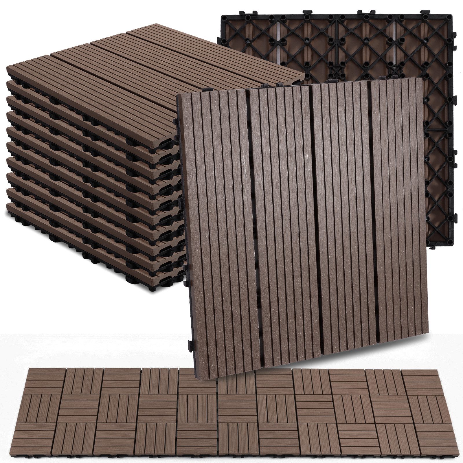 BlingBin Klickfliesen Terrassenfliesen 11 Stück 0,99 Balkonfliesen mit Klicksystem, 11 Stück, 11 St., 30B x 30T x 2H cm, Klickfliesen mit Drainagefunktion Bodenbelag Fliese für Terrasse