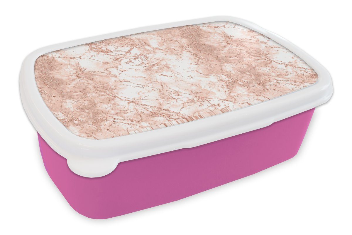 MuchoWow Lunchbox Marmor - Muster - Luxus, Kunststoff, (2-tlg), Brotbox für Erwachsene, Brotdose Kinder, Snackbox, Mädchen, Kunststoff rosa
