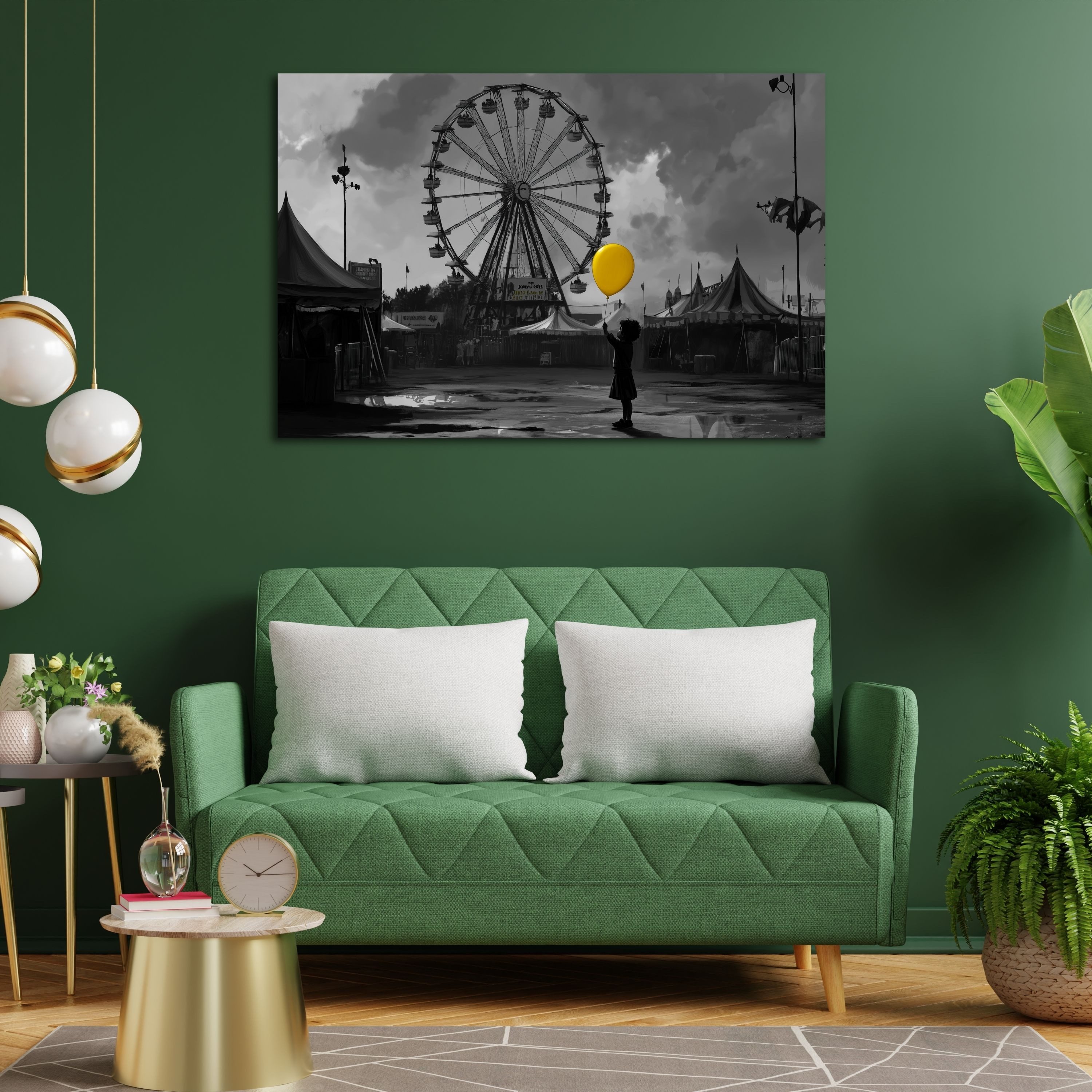 DARO Design Leinwandbild Modern Abstrakt Wandbilder XXL Wandbild Wand Deko Leinwand Bilder, (gelber Luftballon - Bild Groß Wohnzimmer Schlafzimmer Küche Esszimmer Einteilig Querformat Fotodruck Leinwände Wanddeko Abstrakte Kunst Boho), 30x20cm