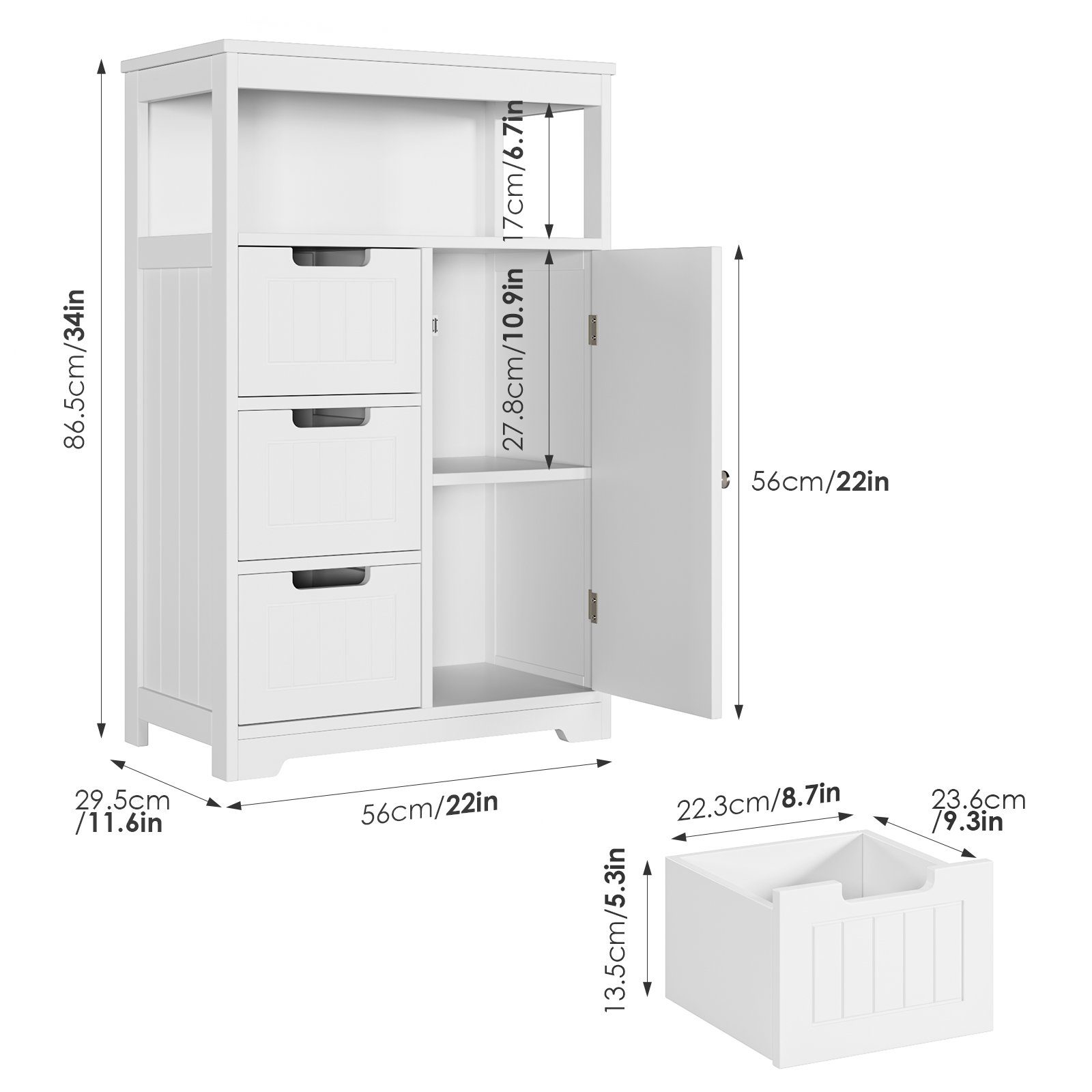 Badezimmerschrank mit Schubladen Badschrank Stauraumvitrine Tür und HOMECHO