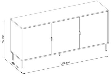 Domando Sideboard Sideboard Rosolina in Weiß Matt, Breite 160cm, schwarze Designfüße, schwarze Metallgriffe