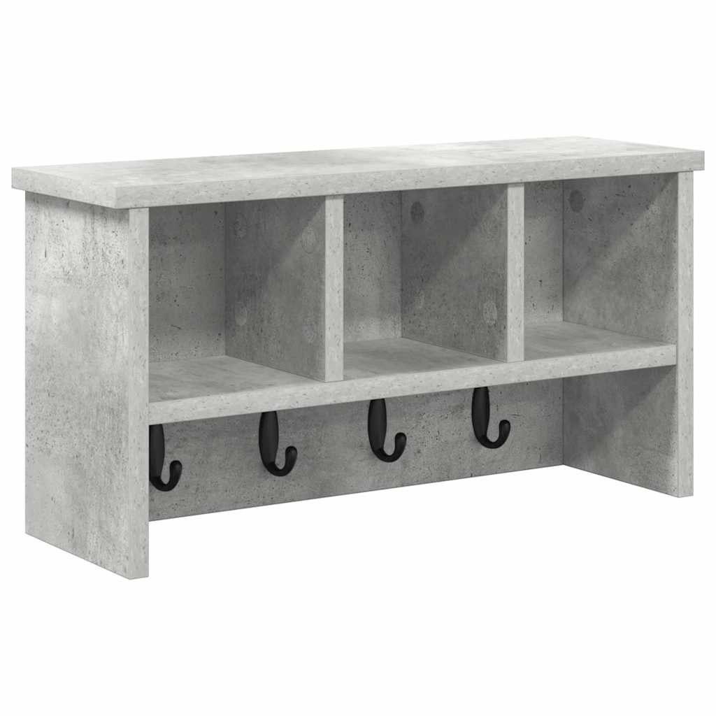 furnicato Garderobenständer Wandgarderobe mit 3 Regalen 50 x 16 x 26 cm Beton Grau, Garderobenständer mit 3 Regalen und Haken für deinen Flurbereich